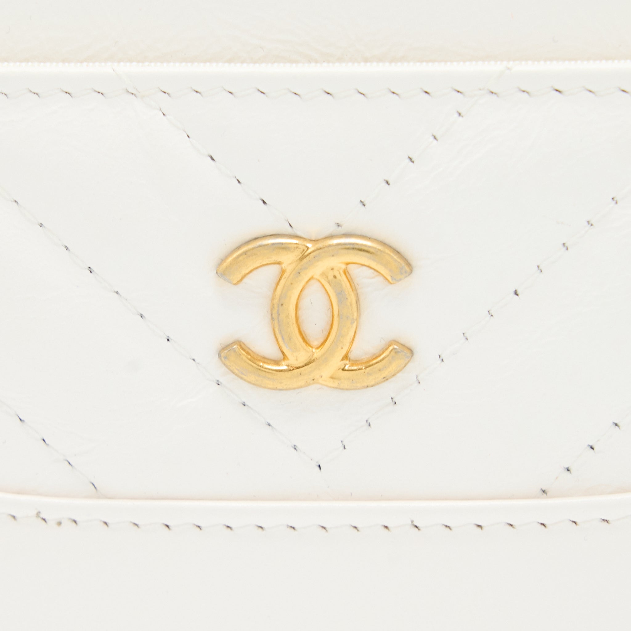 Chanel Chevron Card Holder Calfskin White