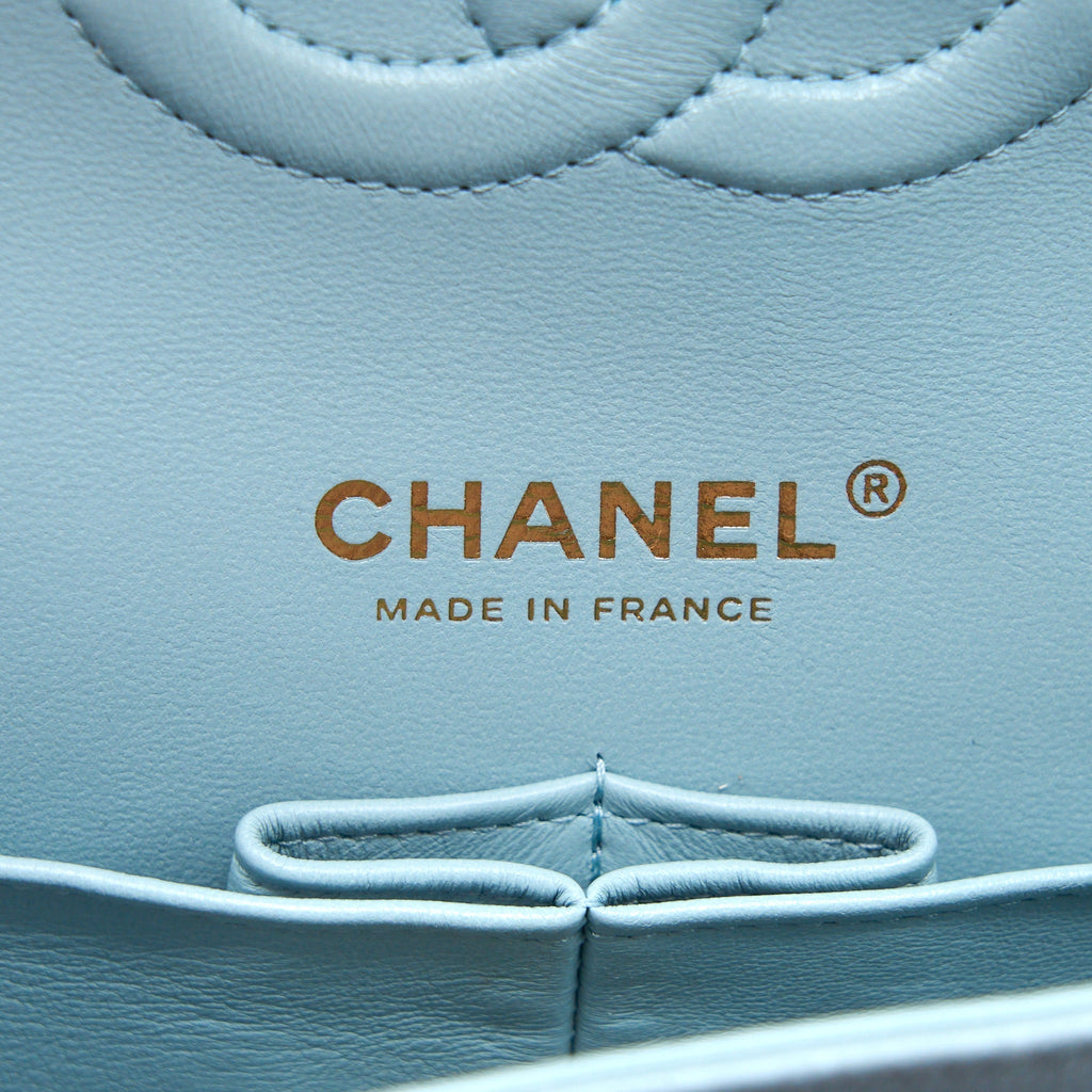 Chanel Medium Classic Double Flap Bag Caviar Light Blue L (Microchip)