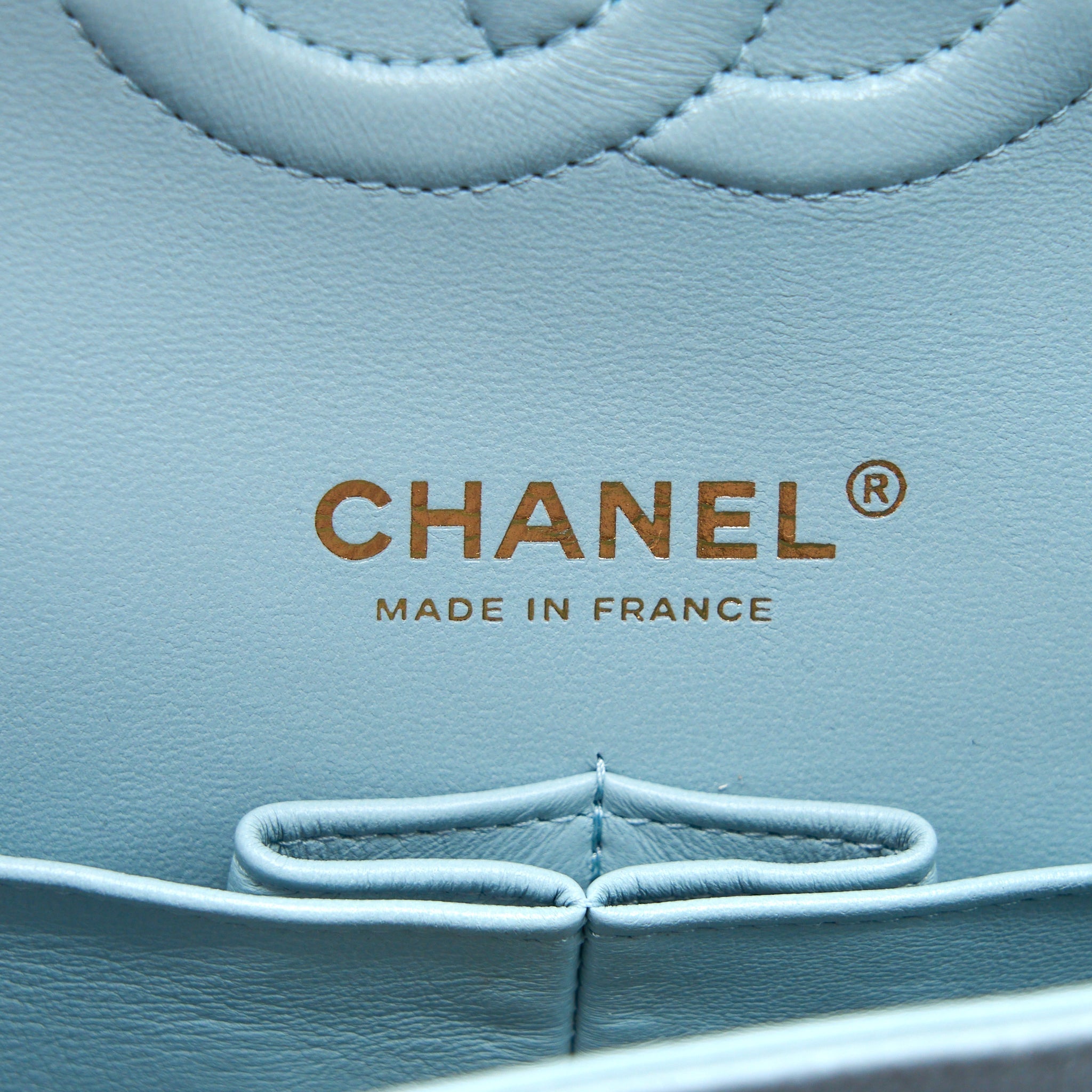 Chanel Medium Classic Double Flap Bag Caviar Light Blue L (Microchip)