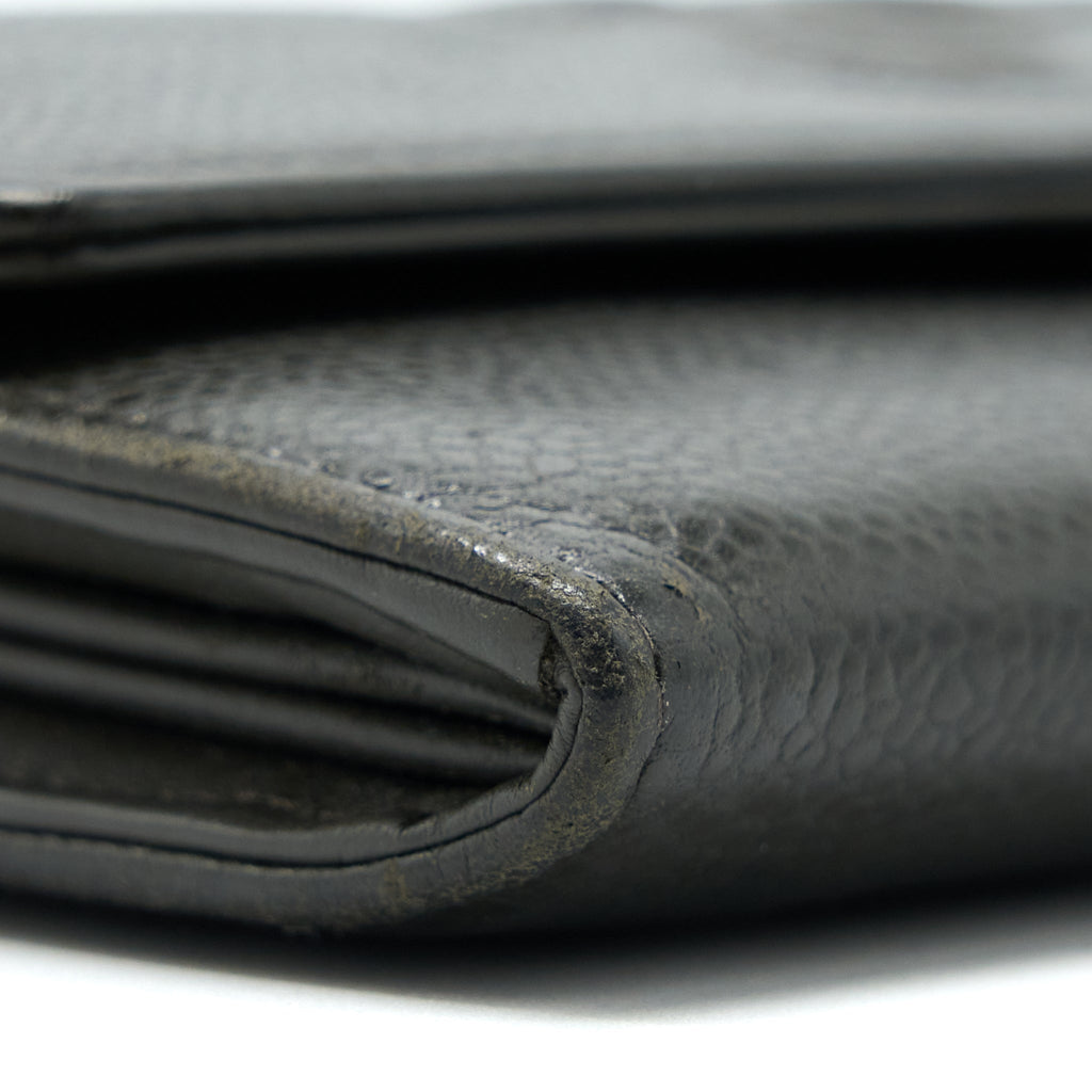 Chanel CC Logo Flap Long Wallet Caviar Dark Olive Green