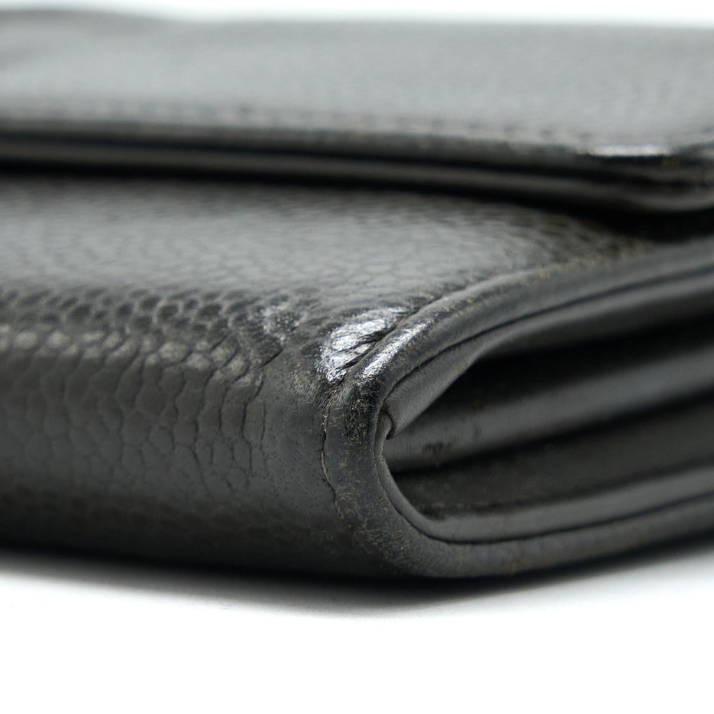 Chanel CC Logo Flap Long Wallet Caviar Dark Olive Green