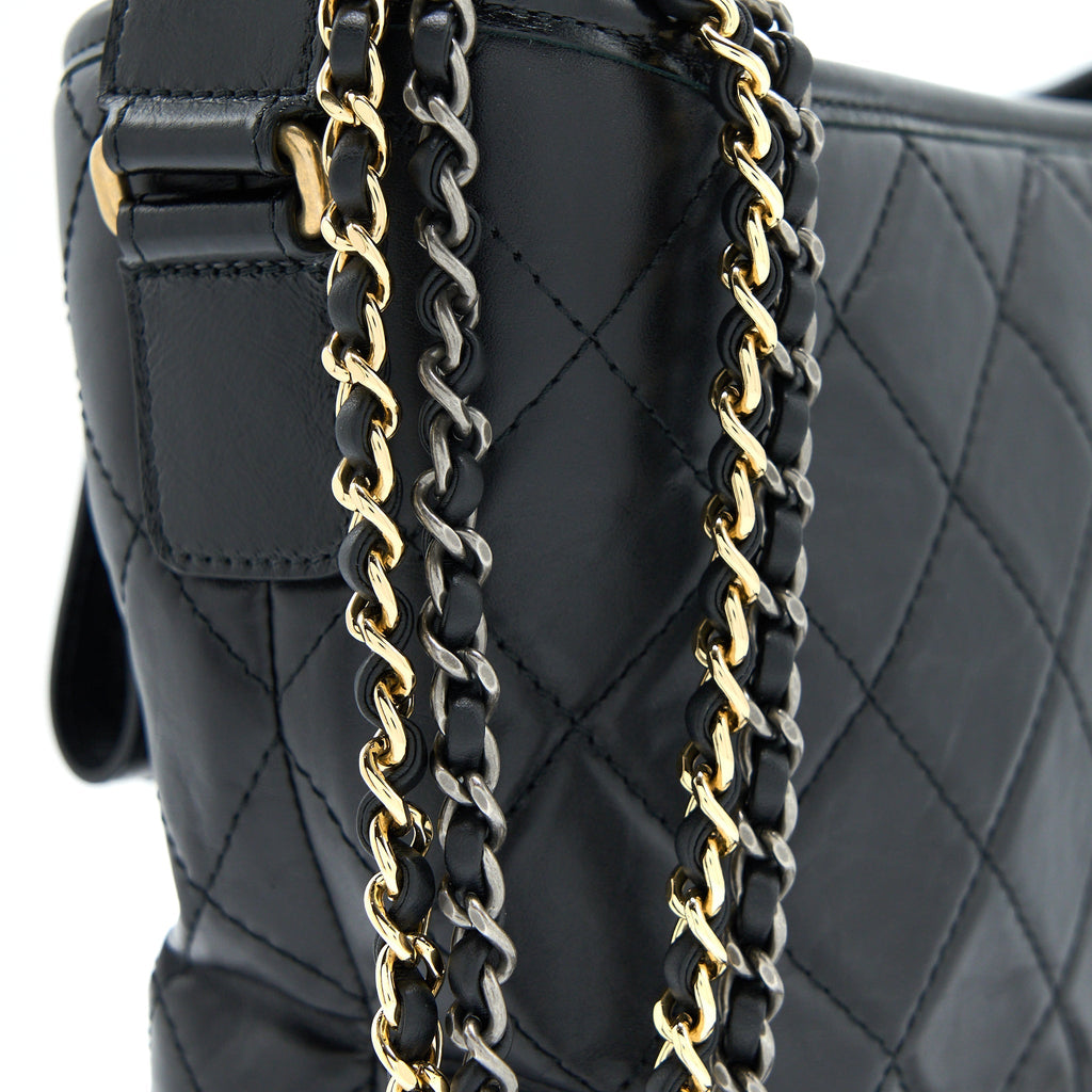 Chanel Large Gabrielle Hobo Bag Aged Calfskin Black Multicolour Hardware