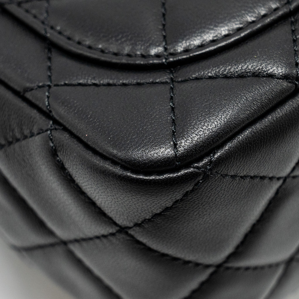 Chanel Pearl Crush Mini Square  Flap Bag Lambskin Black  (microchip)