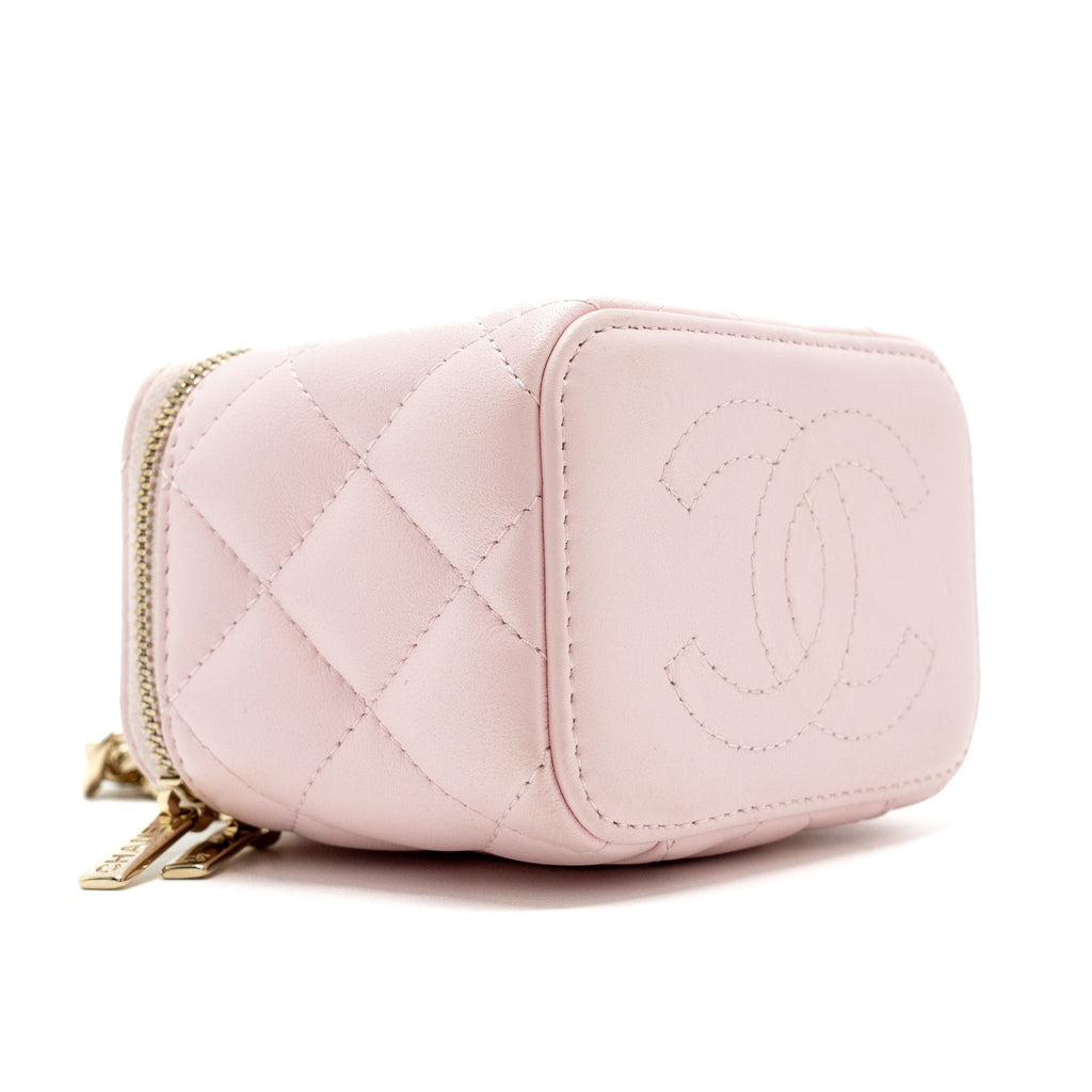 Chanel mini vanity with giant chain lambskin light pink L