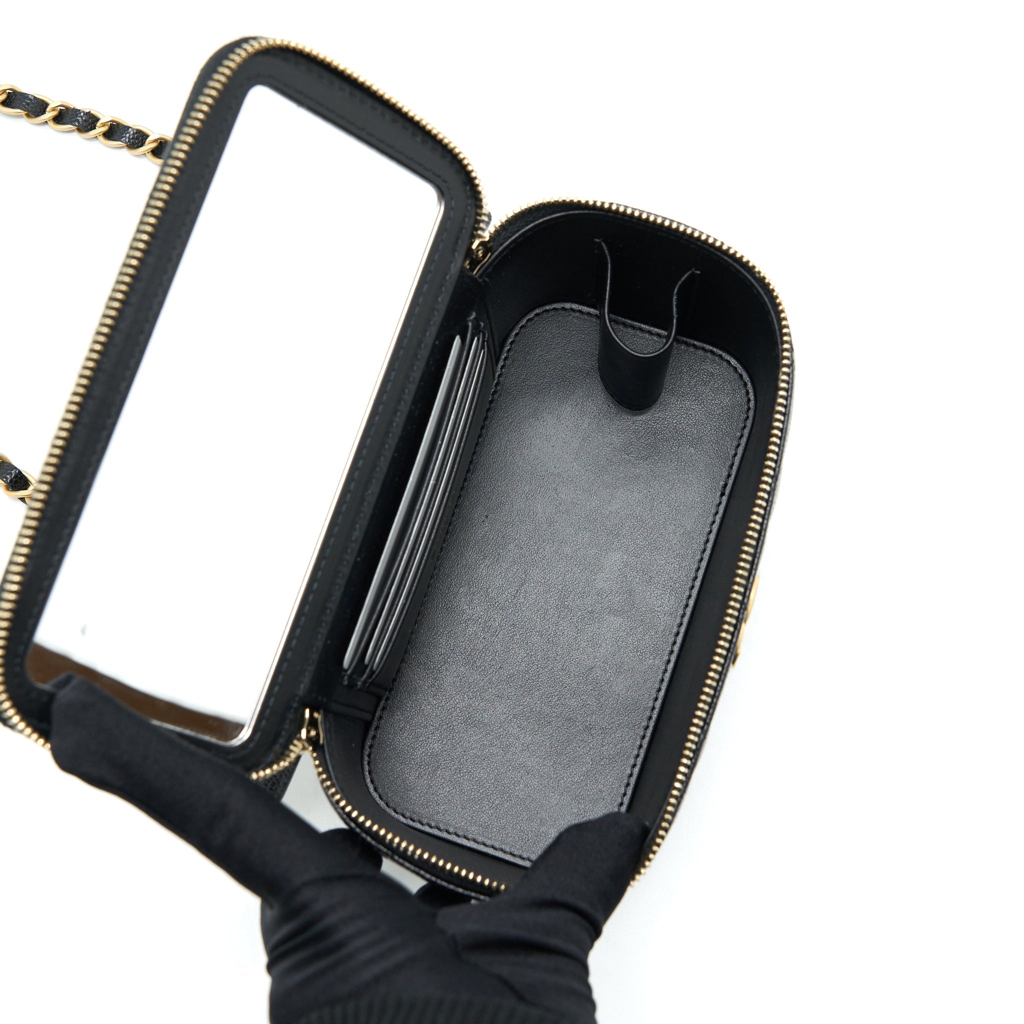 Chanel 22S Letter Top Handle Long Vanity Caviar Black