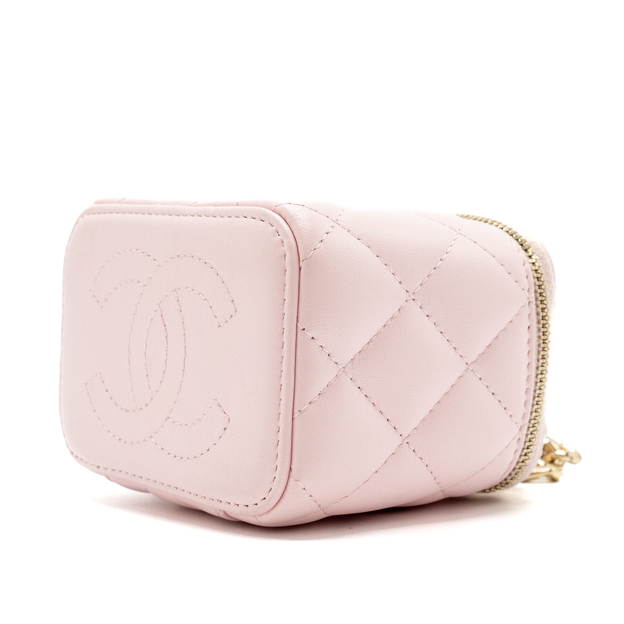 Chanel mini vanity with giant chain lambskin light pink L