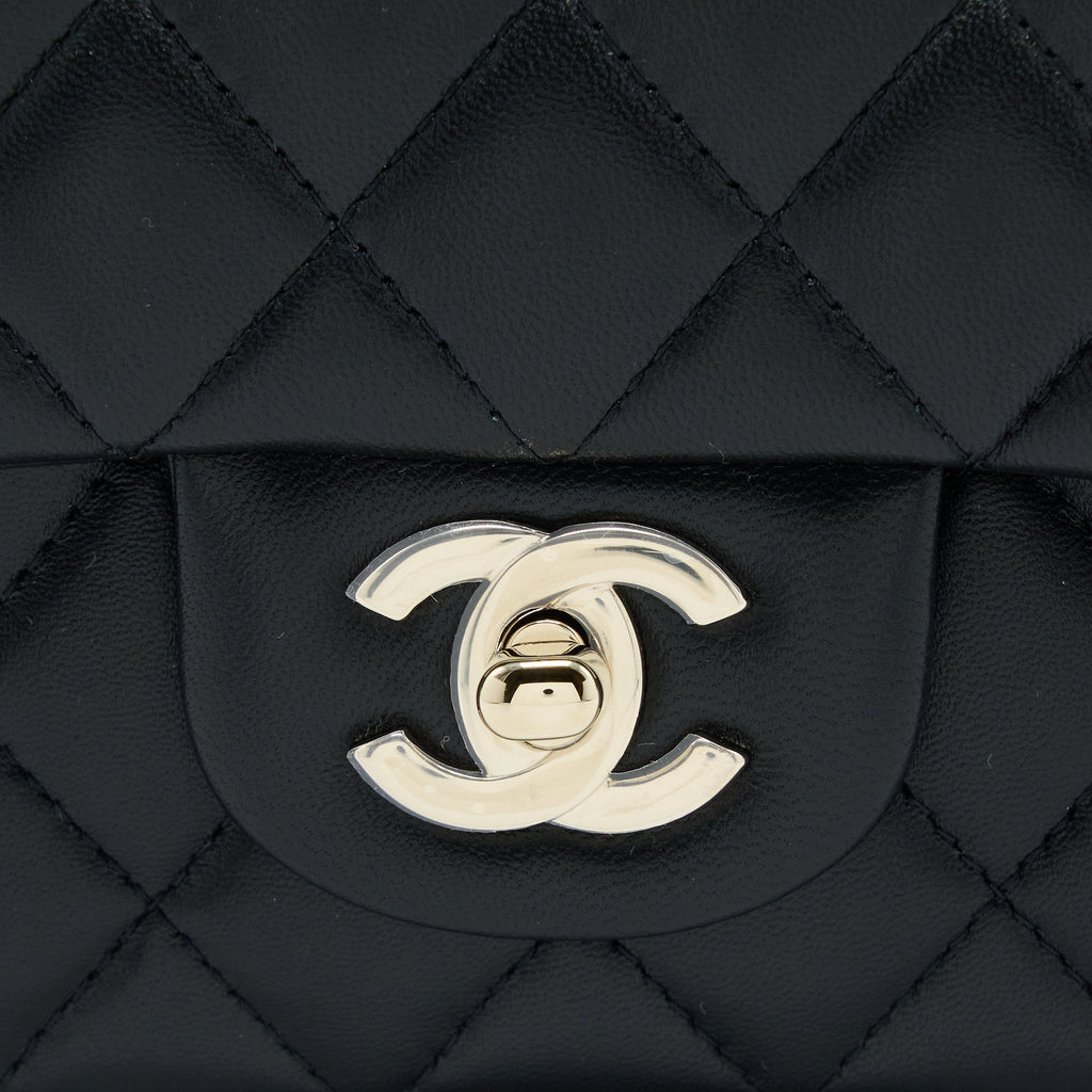 Chanel Top Handle Mini Rectangular Flap Bag Lambskin Black L (Microchip)