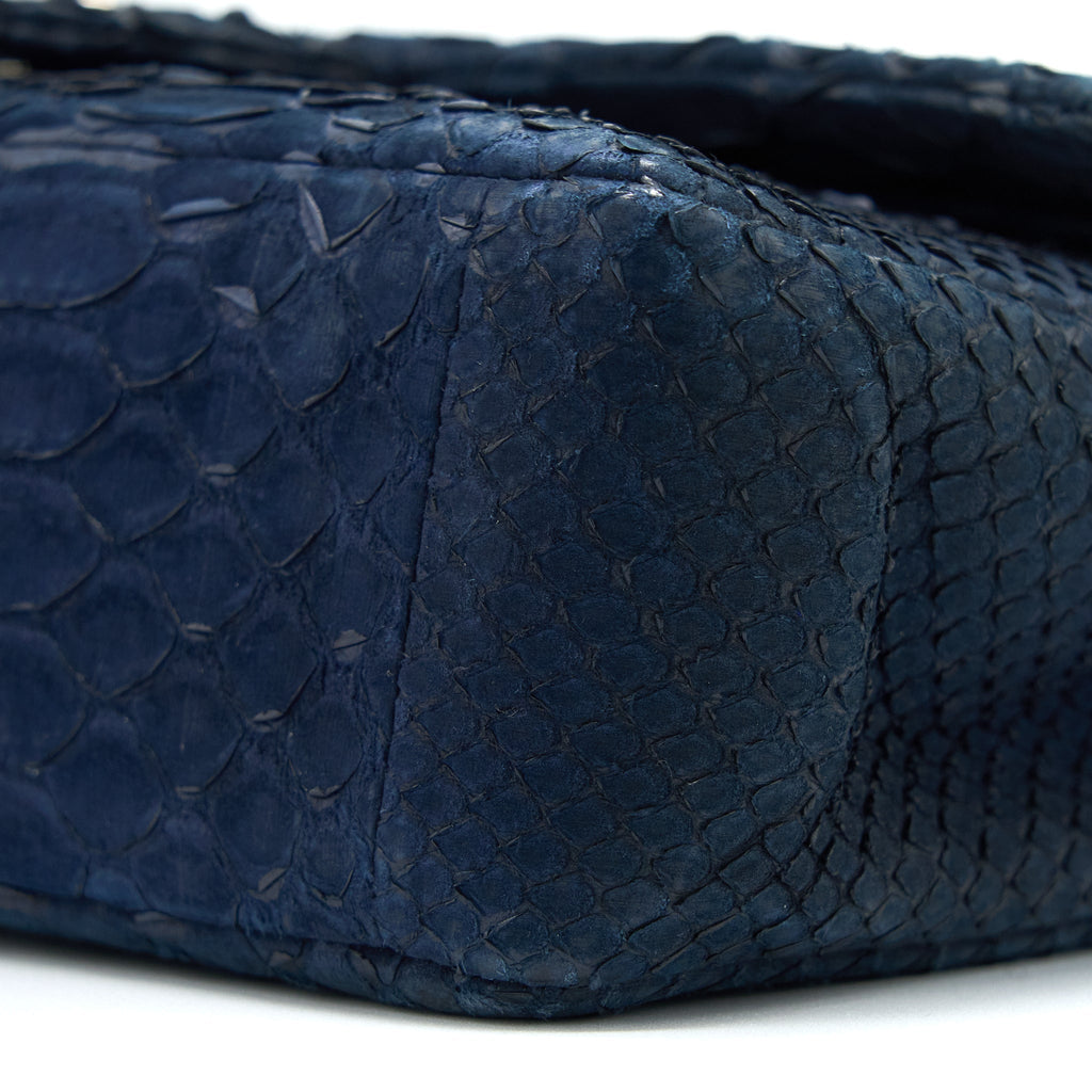Chanel Medium Classic Double Flap Bag Python Dark Blue
