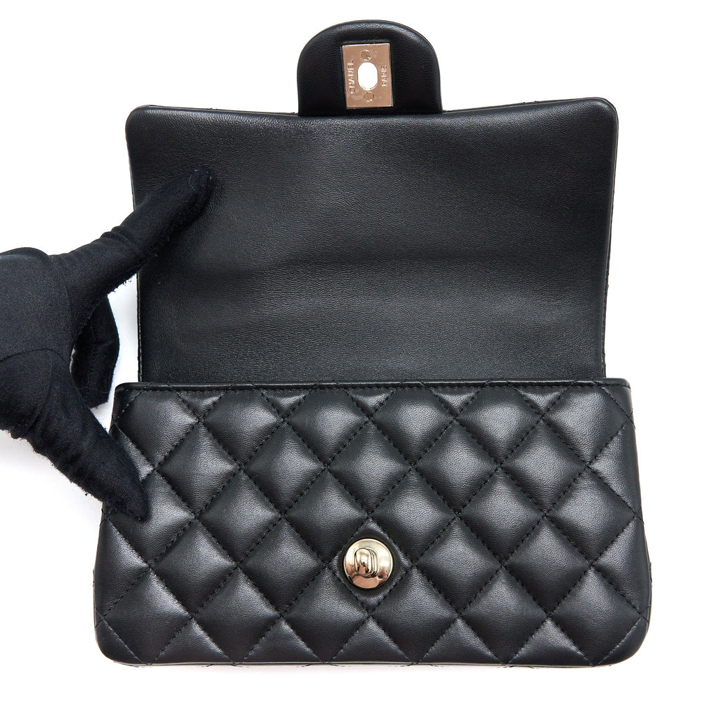 Chanel Top Handle Mini Rectangular Flap Bag Lambskin Black L (Microchip)