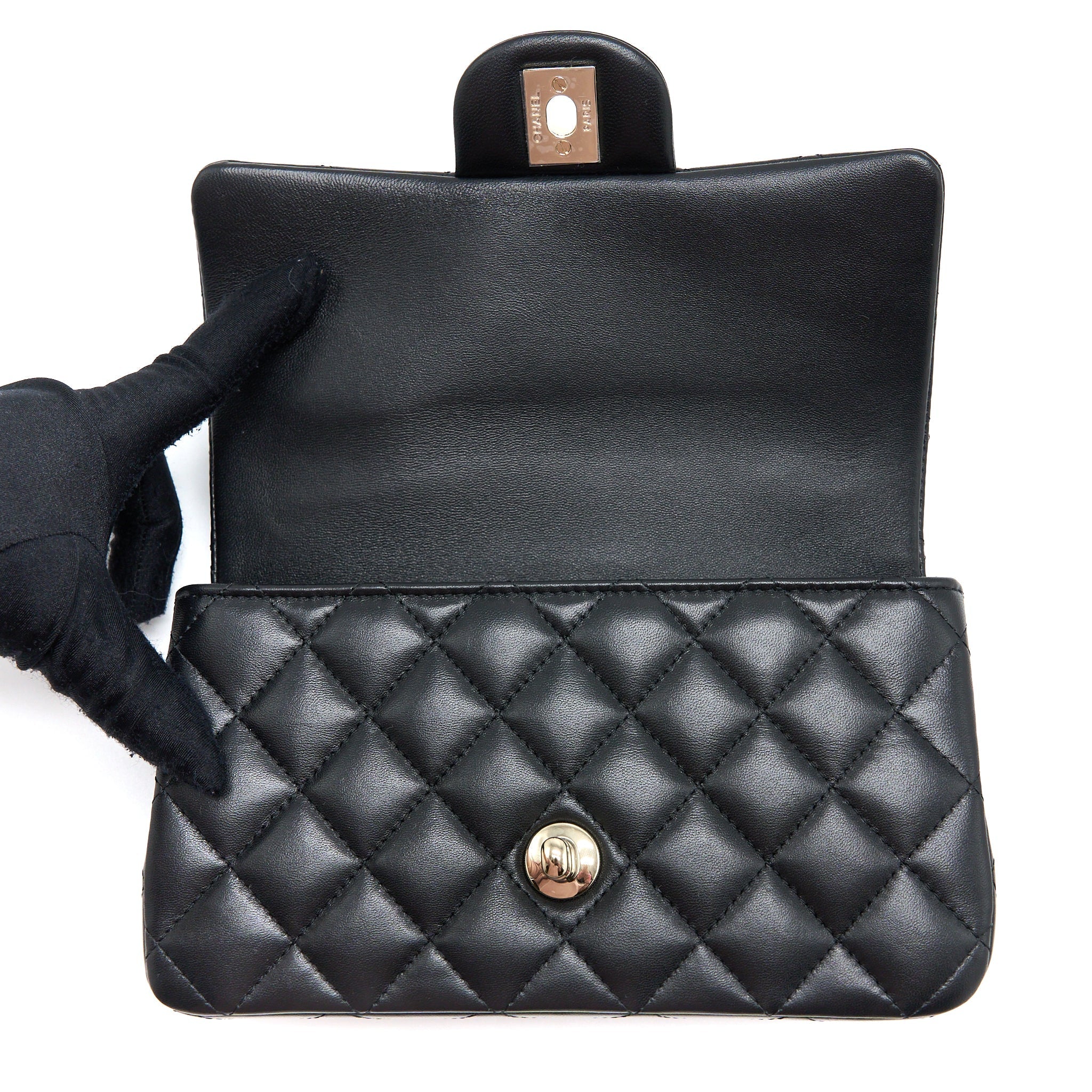Chanel Top Handle Mini Rectangular Flap Bag Lambskin Black L (Microchip)