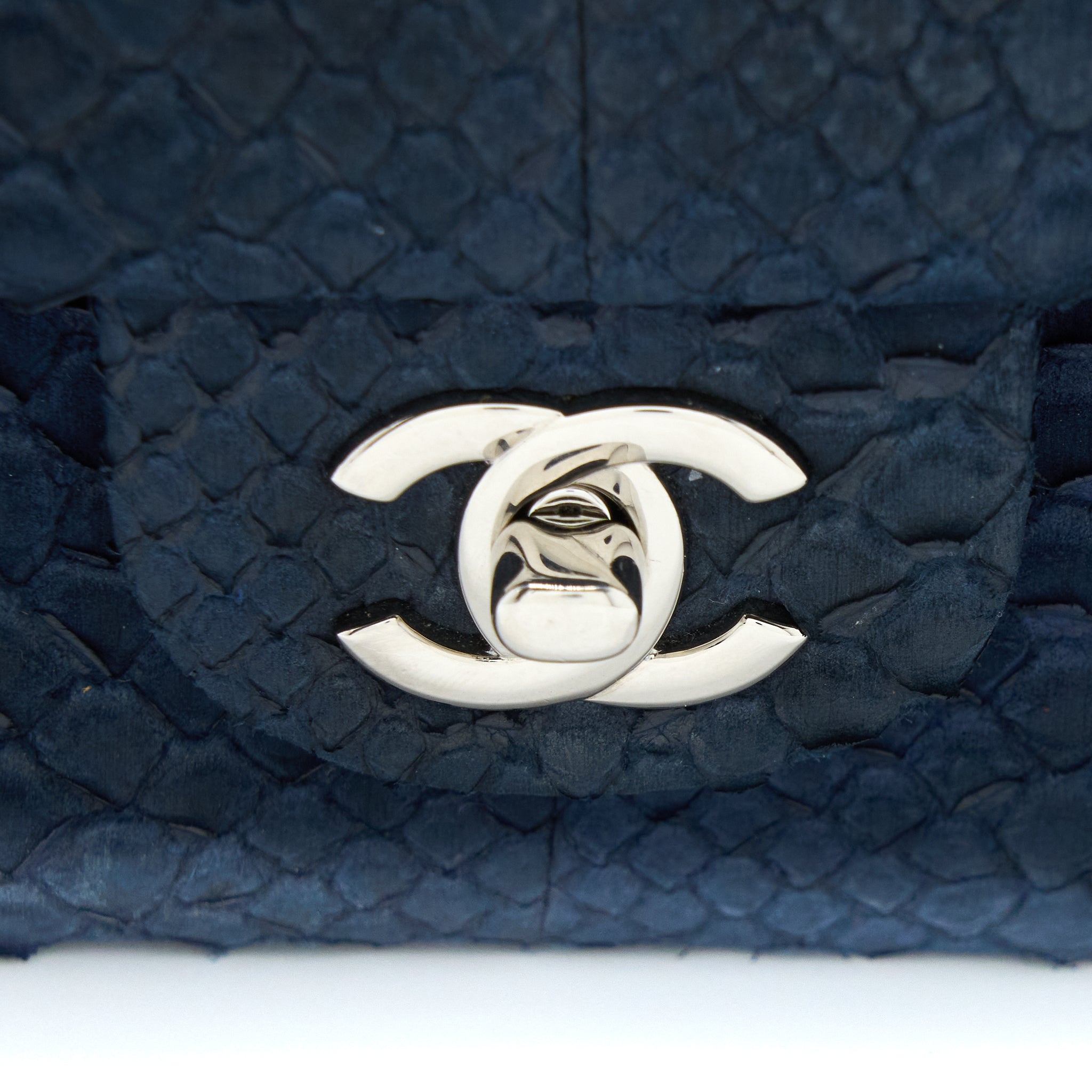 Chanel Medium Classic Double Flap Bag Python Dark Blue