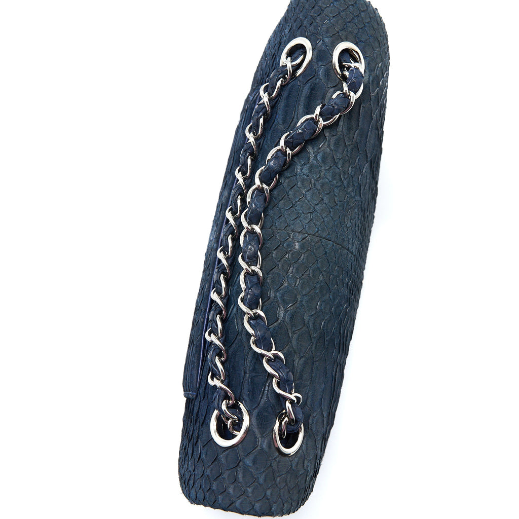 Chanel Medium Classic Double Flap Bag Python Dark Blue
