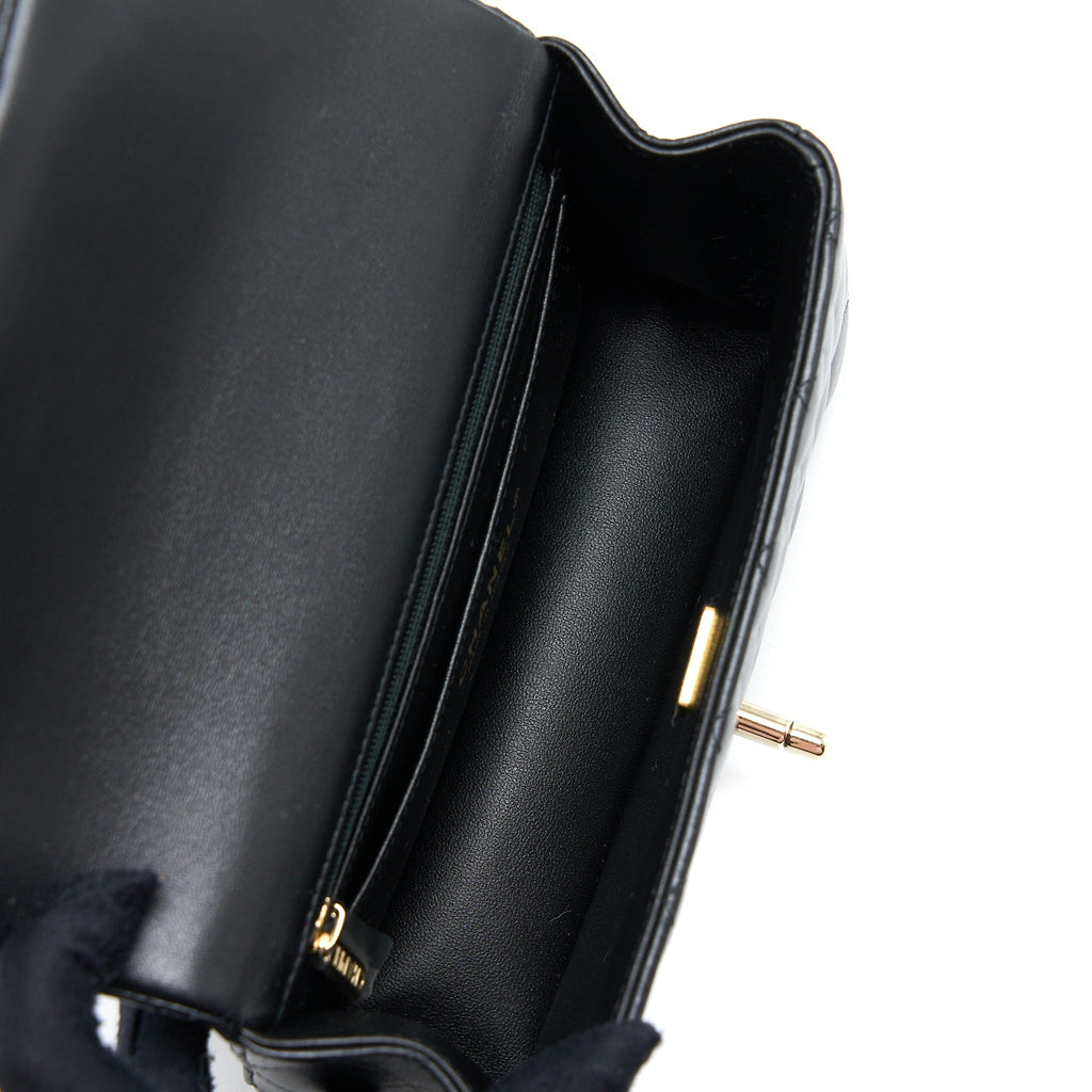 Chanel Top Handle Mini Rectangular Flap Bag Lambskin Black L (Microchip)