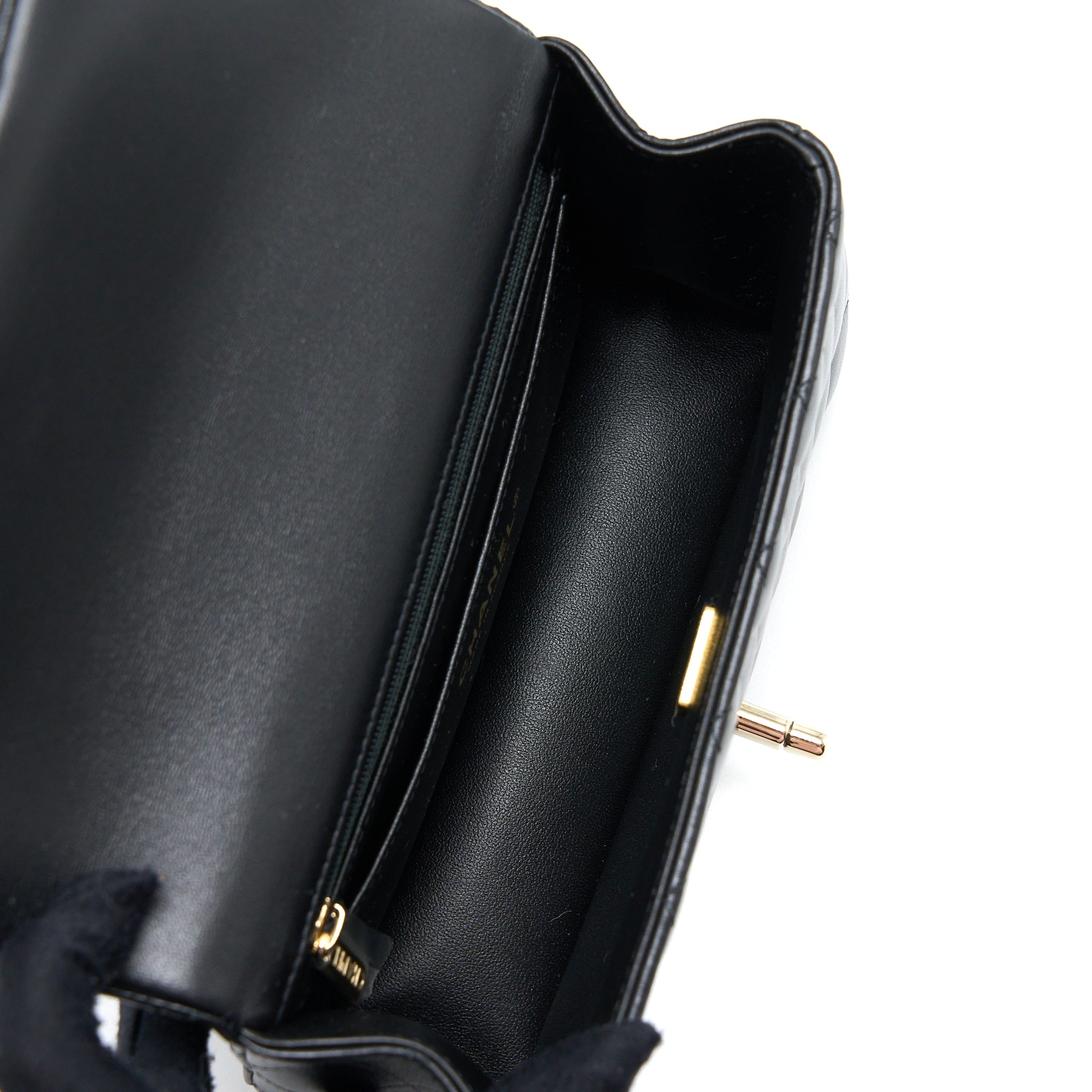 Chanel Top Handle Mini Rectangular Flap Bag Lambskin Black L (Microchip)