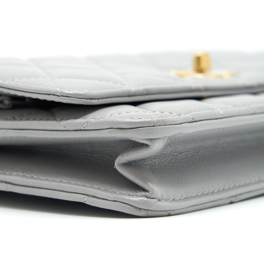 Chanel Pearl Crush Wallet On Chain Lambskin Grey Brushed  (Microchip)