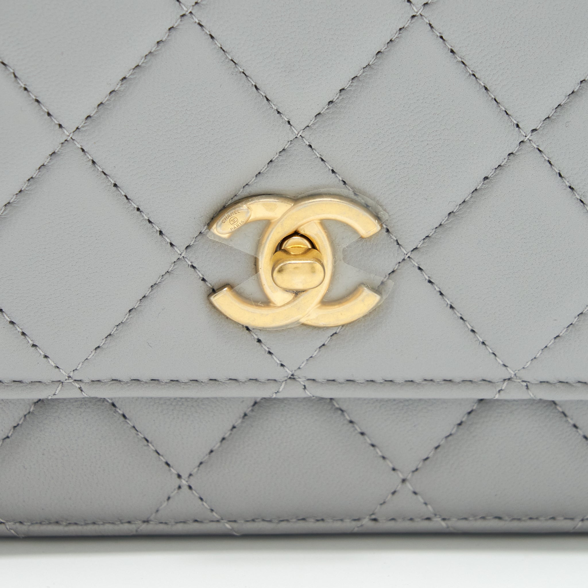 Chanel Pearl Crush Wallet On Chain Lambskin Grey Brushed  (Microchip)