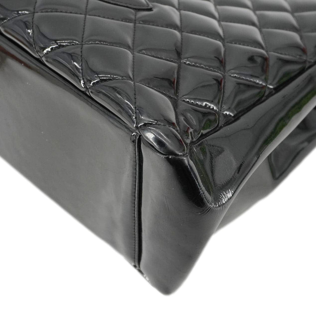 CHANEL Grand Shopping Patent Quilted Leather GST Tote Bag Black