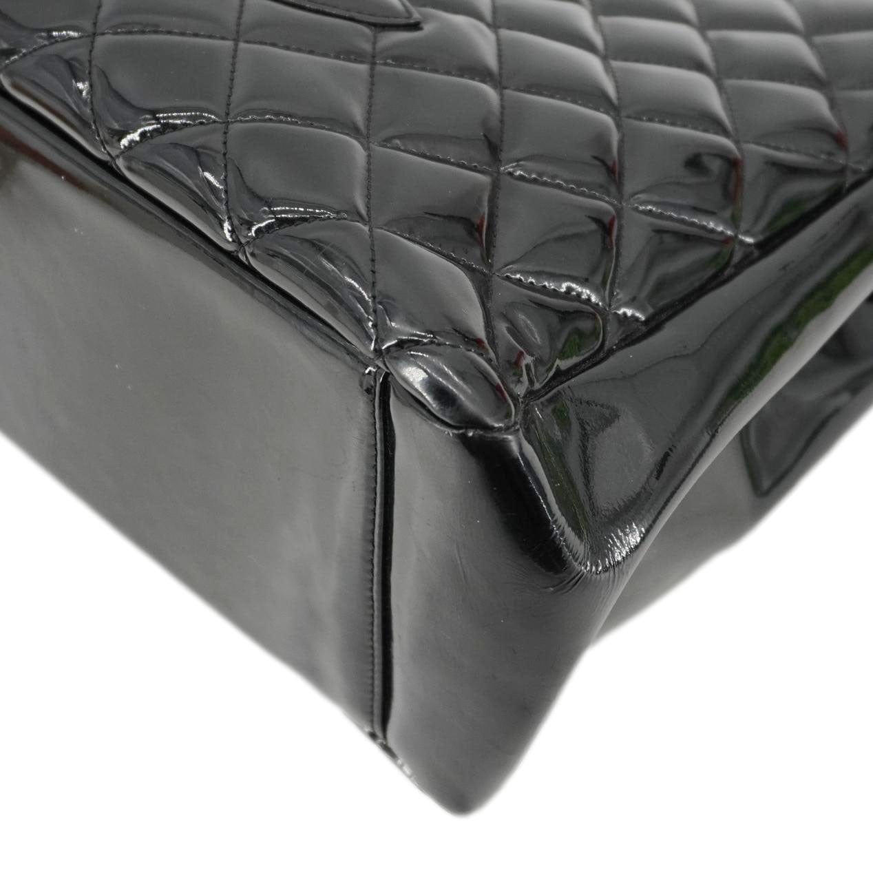 CHANEL Grand Shopping Patent Quilted Leather GST Tote Bag Black