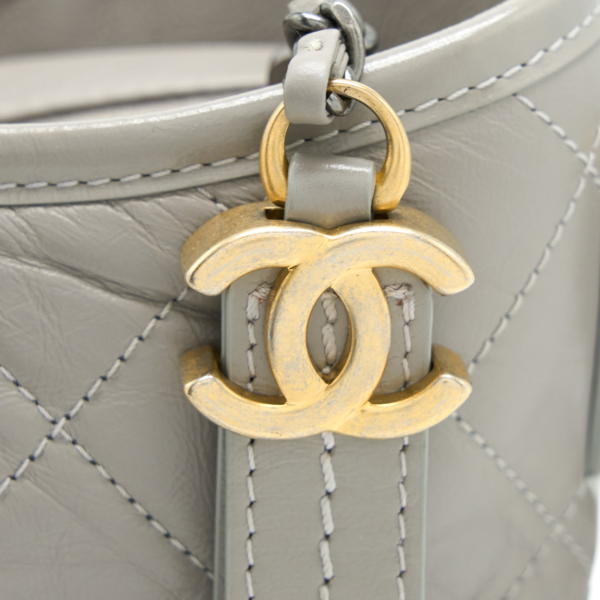Chanel Large Gabrielle Hobo Bag Aged Calfskin Light Grey Multicoloured Hardware