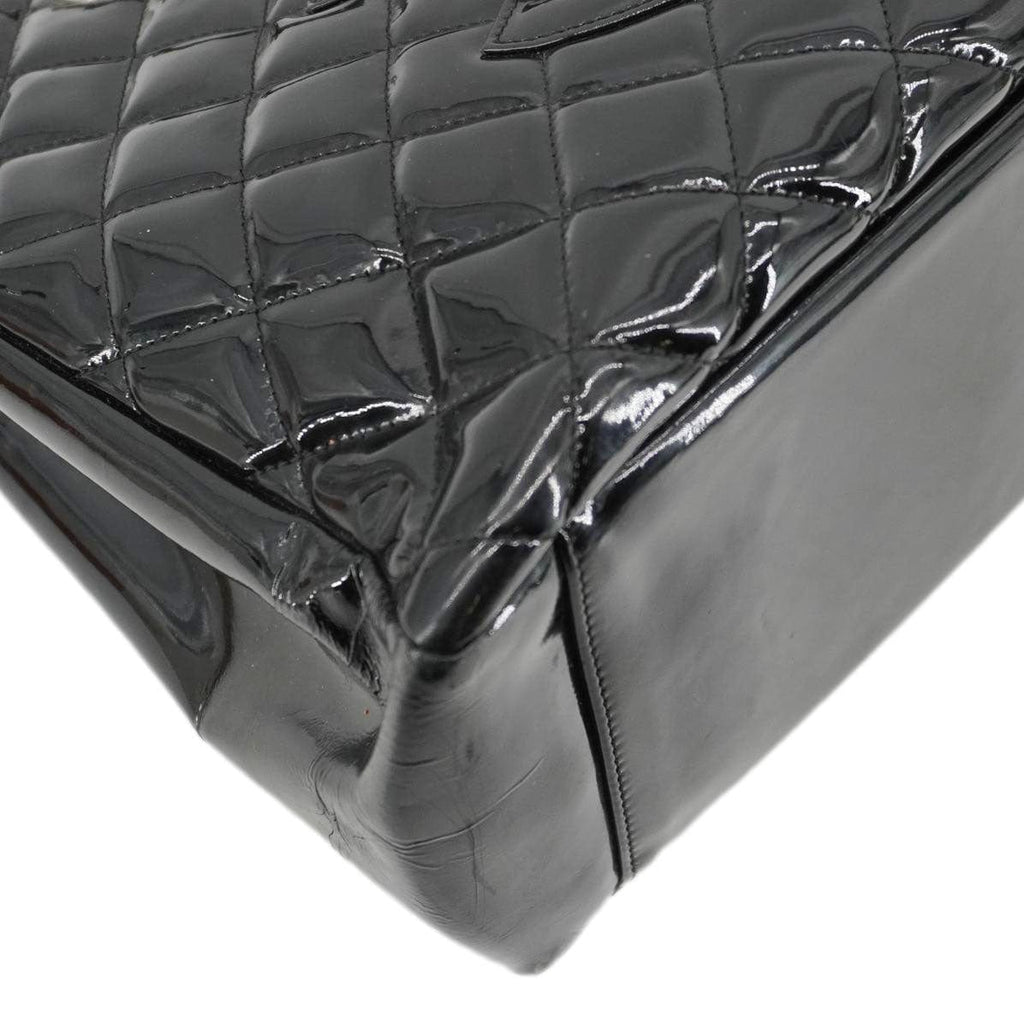 CHANEL Grand Shopping Patent Quilted Leather GST Tote Bag Black