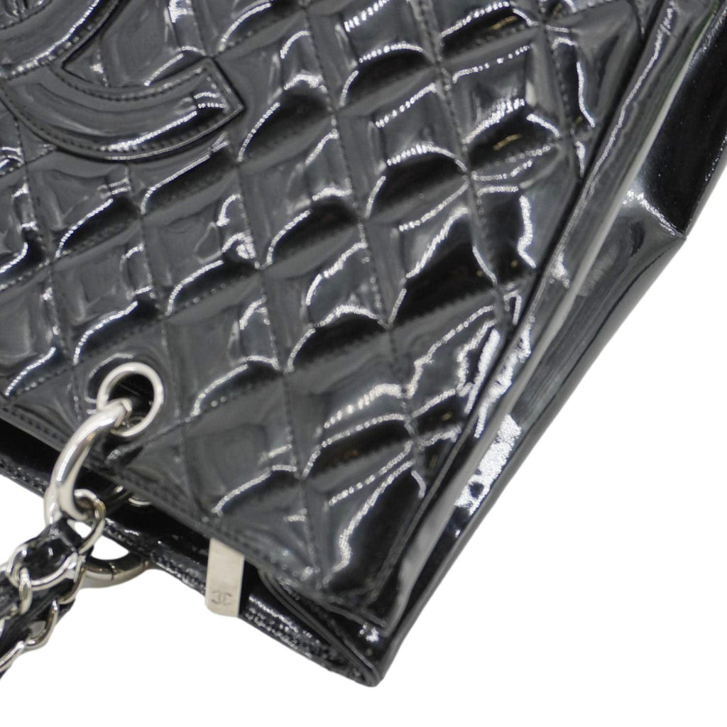 CHANEL Grand Shopping Patent Quilted Leather GST Tote Bag Black