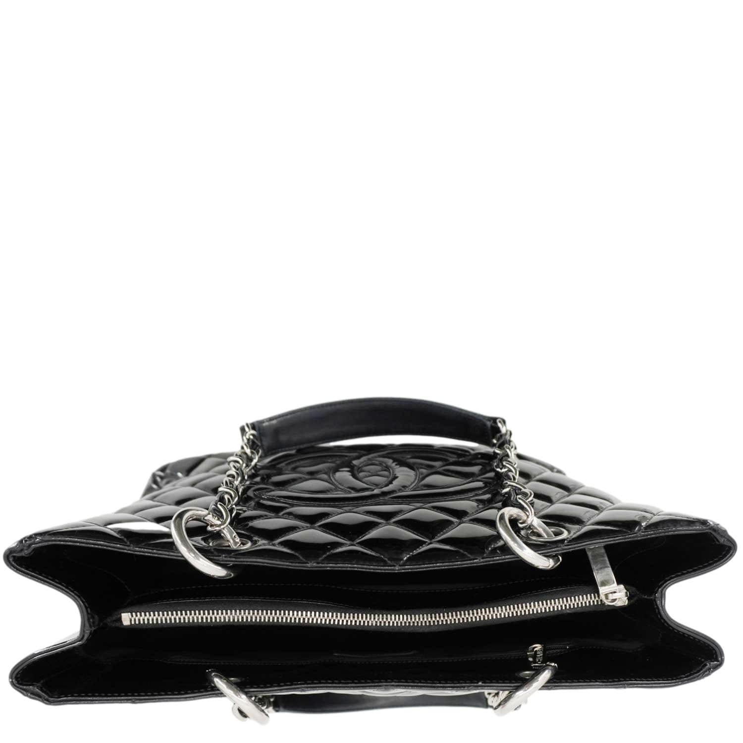 CHANEL Grand Shopping Patent Quilted Leather GST Tote Bag Black