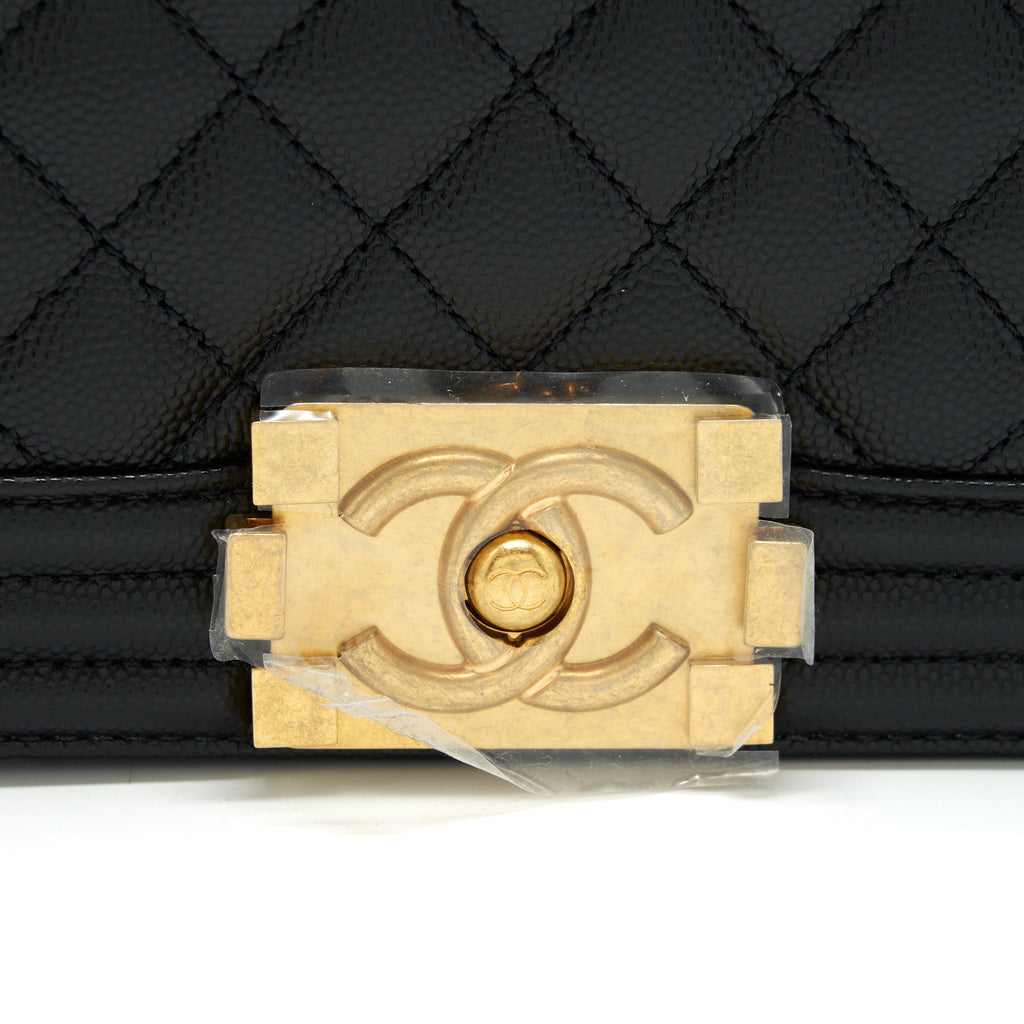 Chanel Small Boy Bag Caviar Black Brushed  (Microchip)