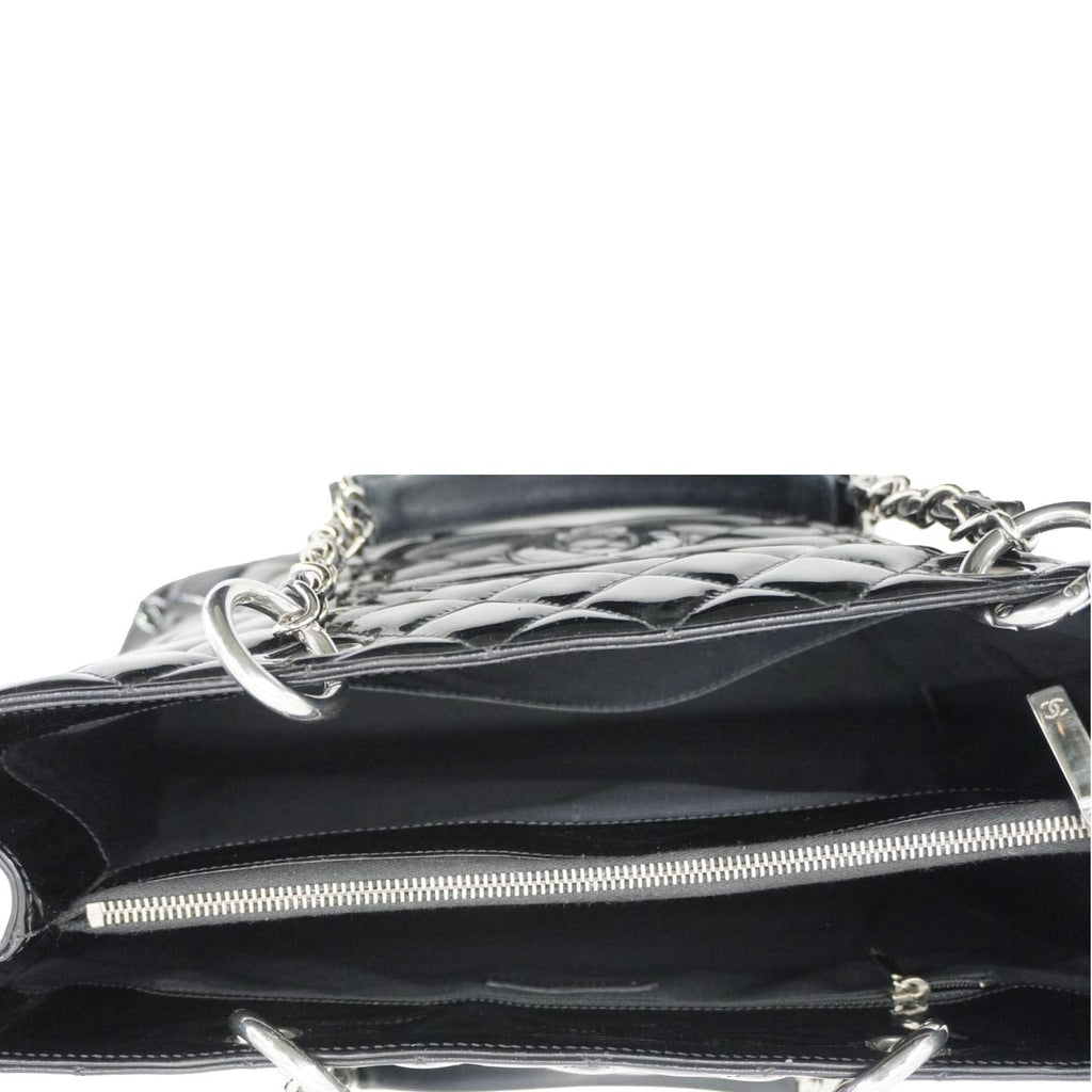 CHANEL Grand Shopping Patent Quilted Leather GST Tote Bag Black
