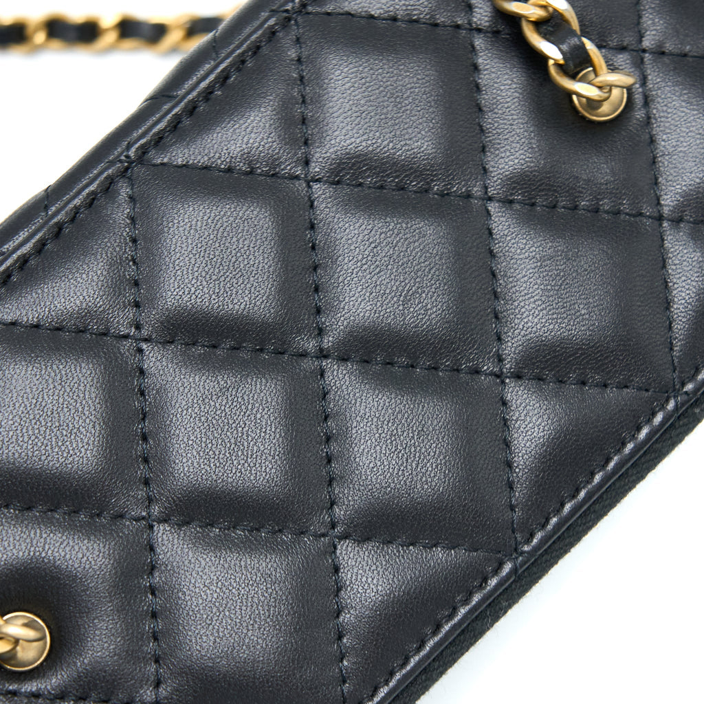 Chanel Pear Crush Long Vanity With Chain Lambskin Black