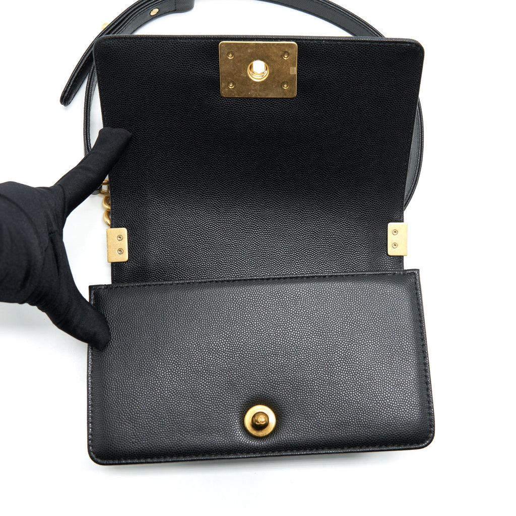 Chanel Small Boy Bag Caviar Black Brushed  (Microchip)