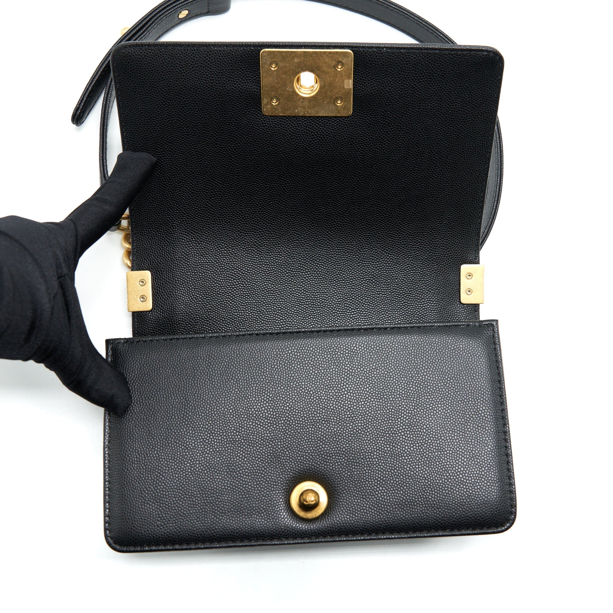 Chanel Small Boy Bag Caviar Black Brushed  (Microchip)