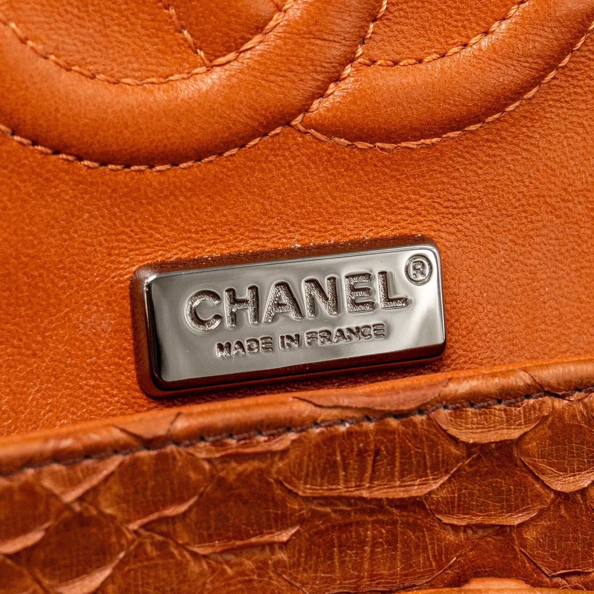 Chanel Classic double flap bag python leather orange