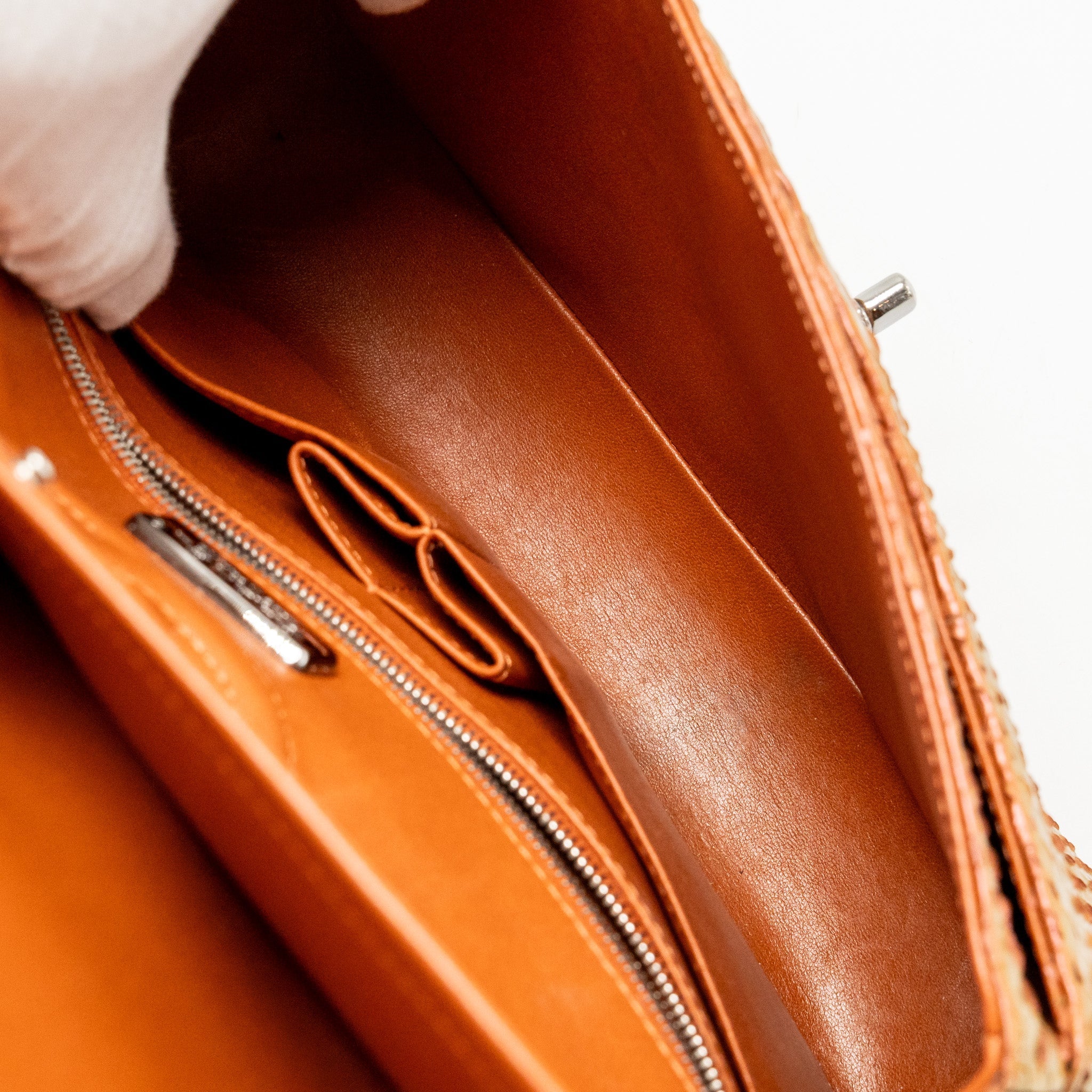 Chanel Classic double flap bag python leather orange