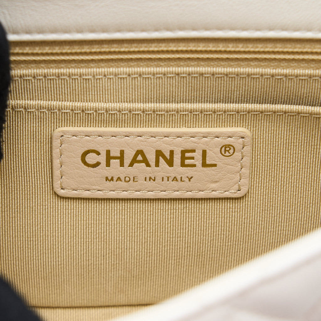 Chanel Mini Square Flap Bag with Detailed Ribbon Chain Lambskin White