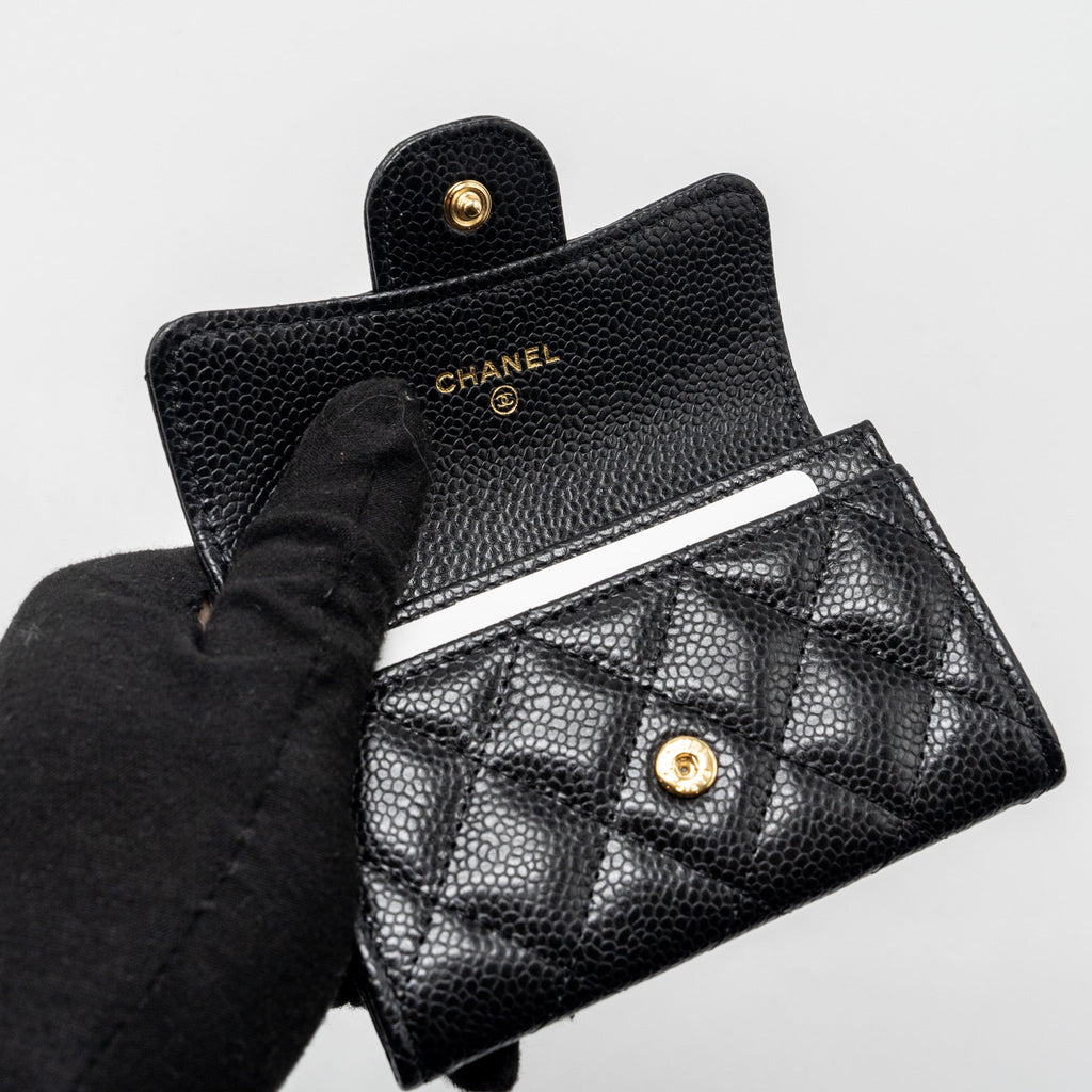 Chanel classic flap card holder caviar black   (microchip)