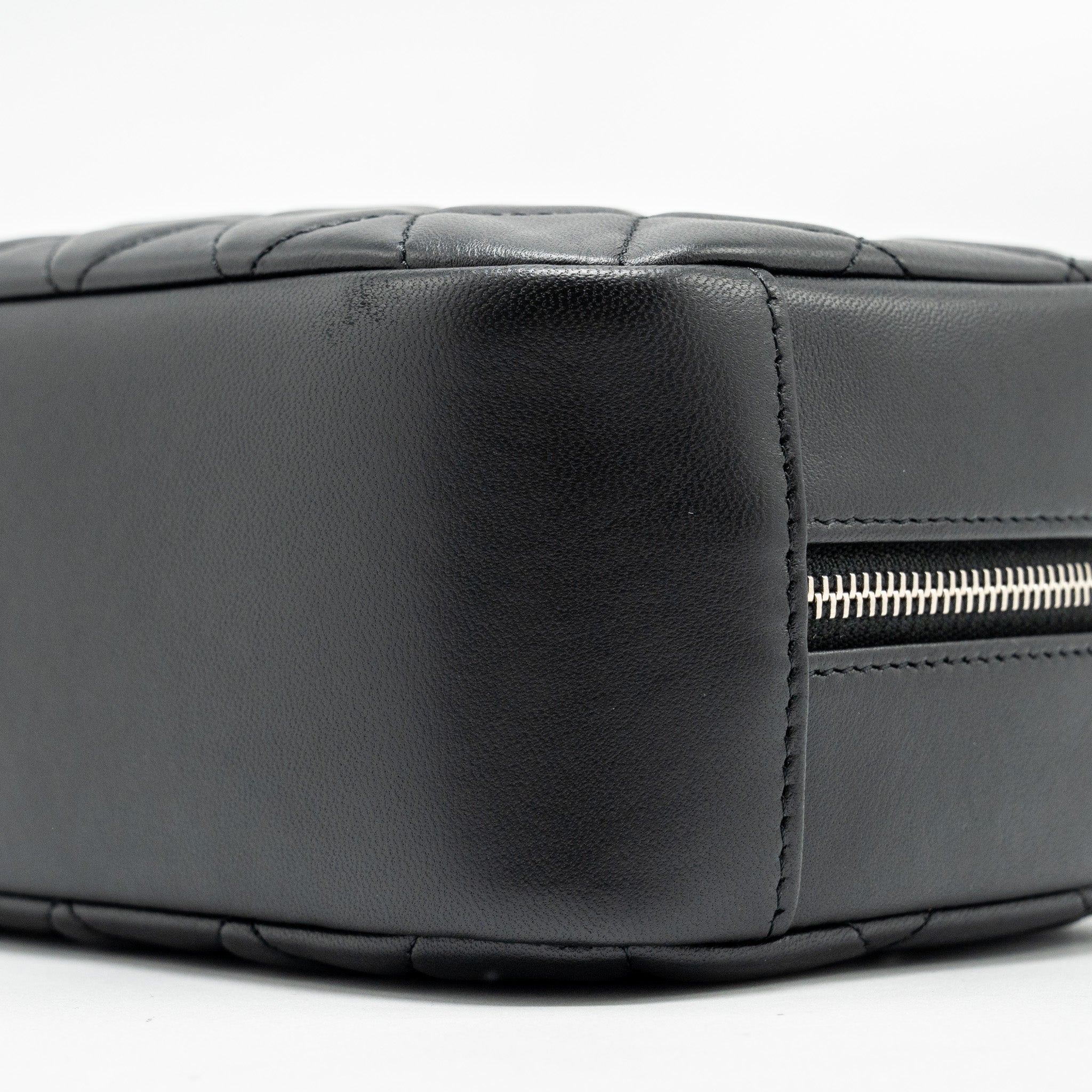 CHANEL Quilted Cosmetic Pouch Lambskin Black