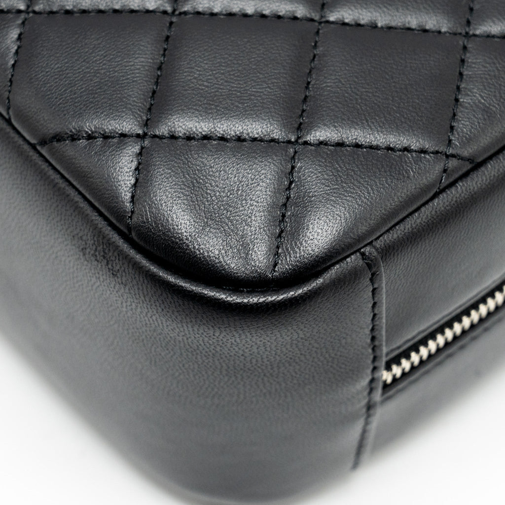 CHANEL Quilted Cosmetic Pouch Lambskin Black