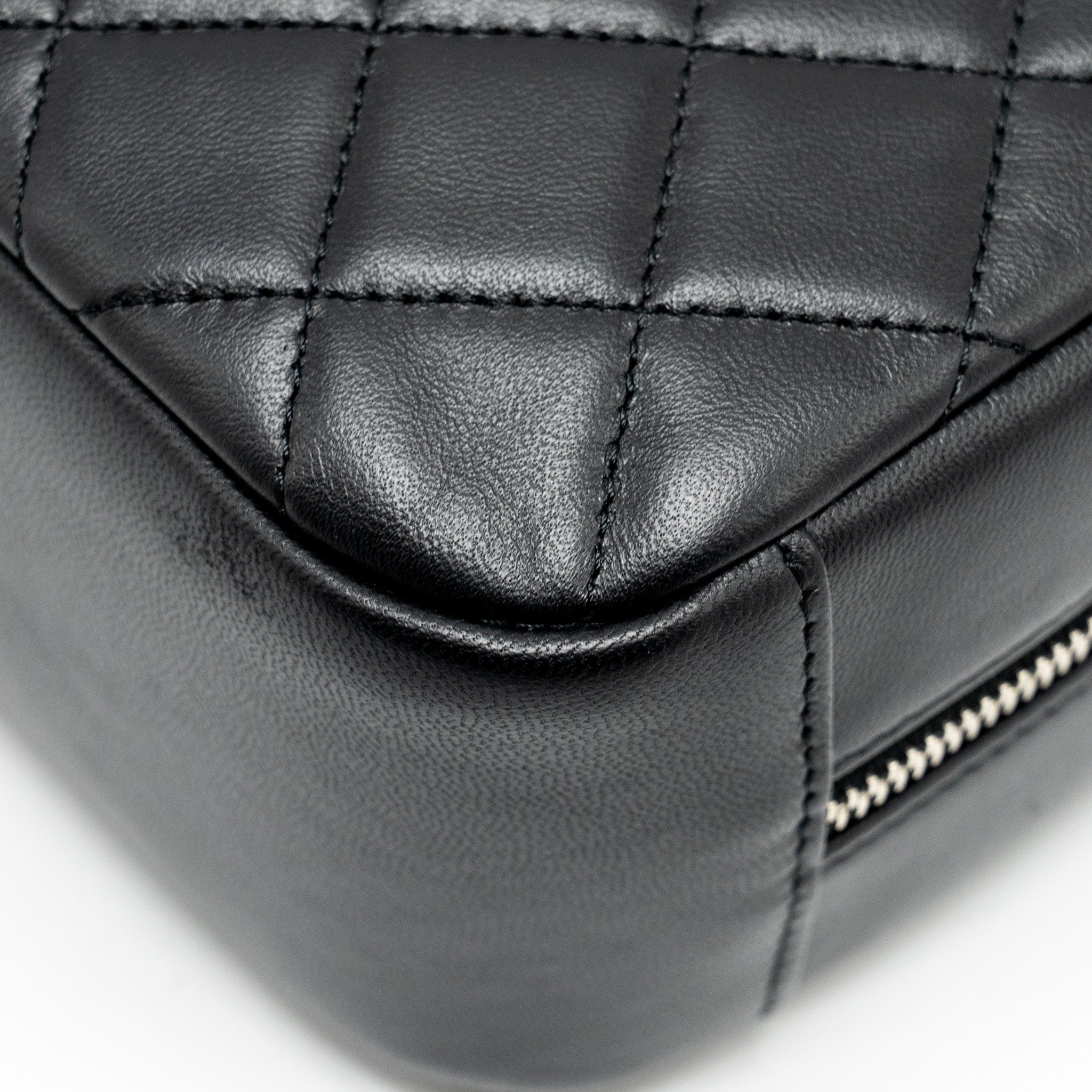 CHANEL Quilted Cosmetic Pouch Lambskin Black