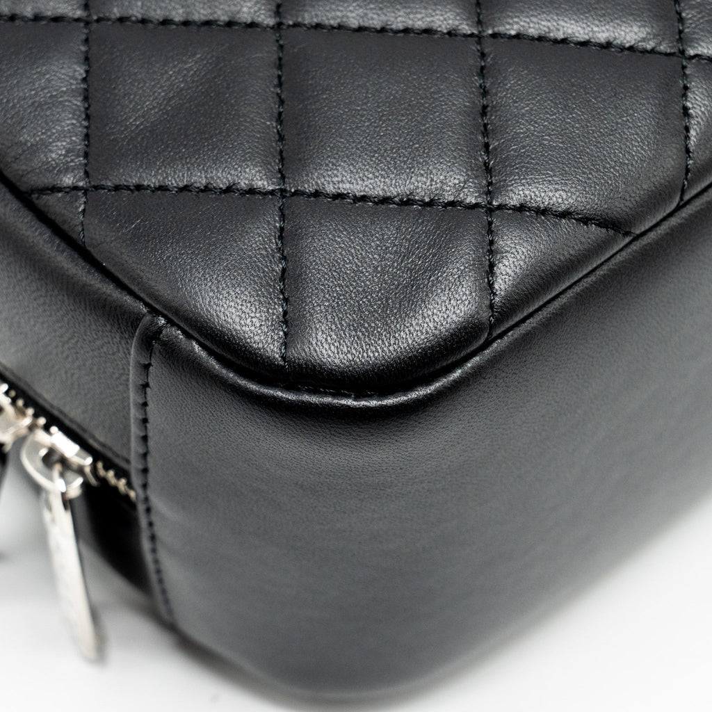 CHANEL Quilted Cosmetic Pouch Lambskin Black