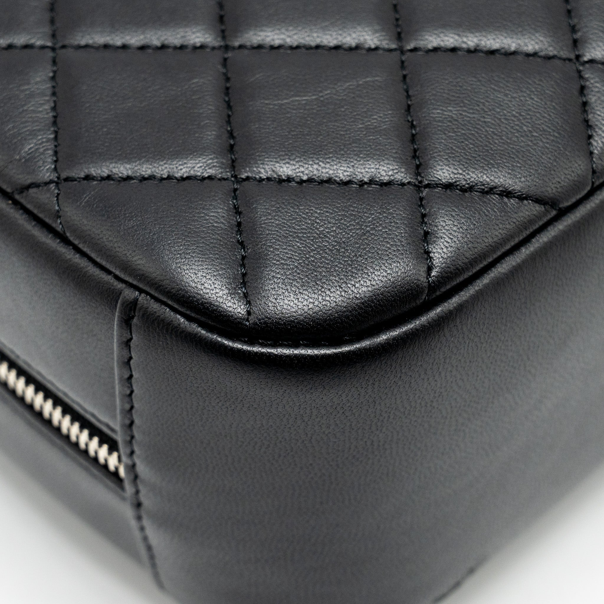 CHANEL Quilted Cosmetic Pouch Lambskin Black