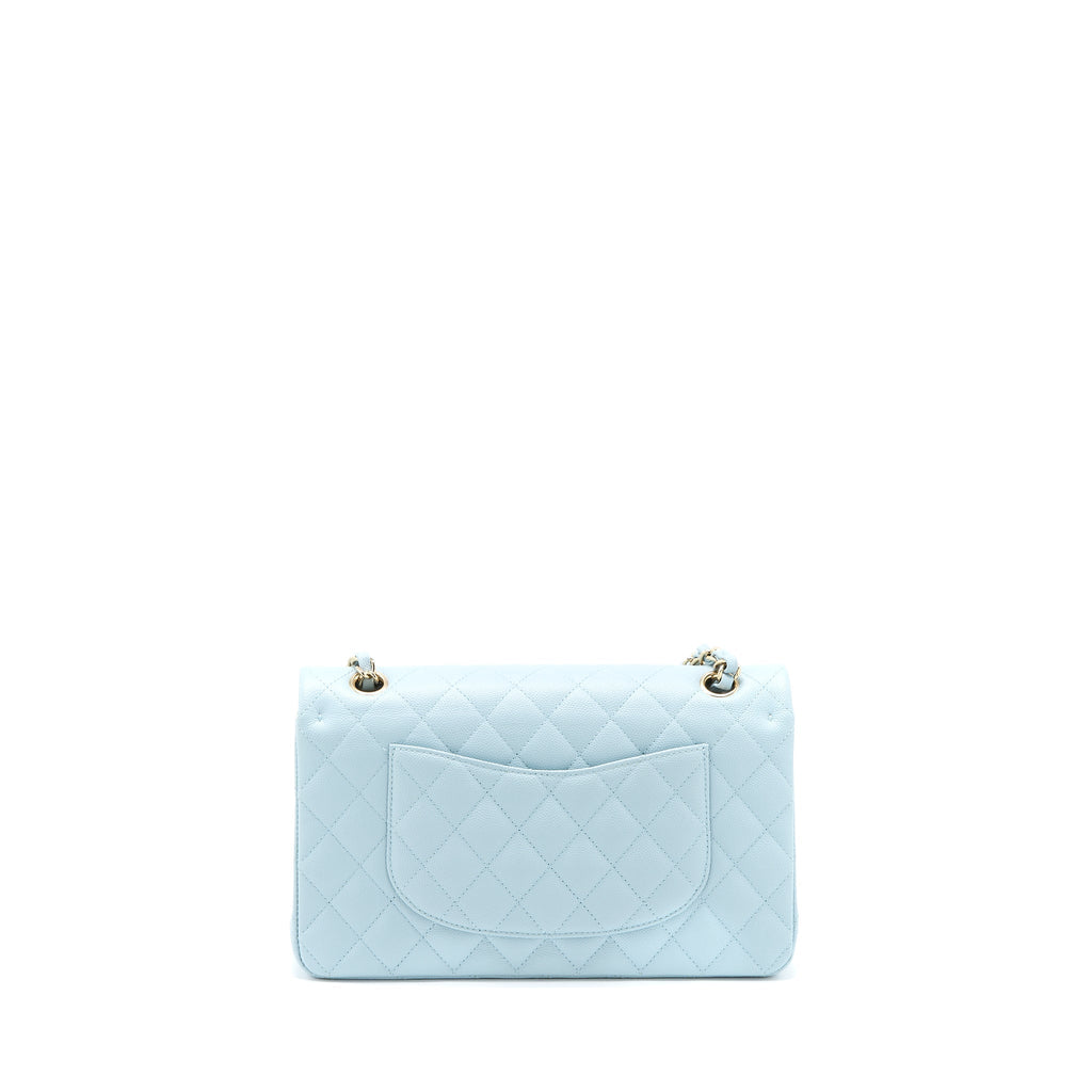 Chanel Medium Classic Double Flap Bag Caviar Light Blue L (Microchip)
