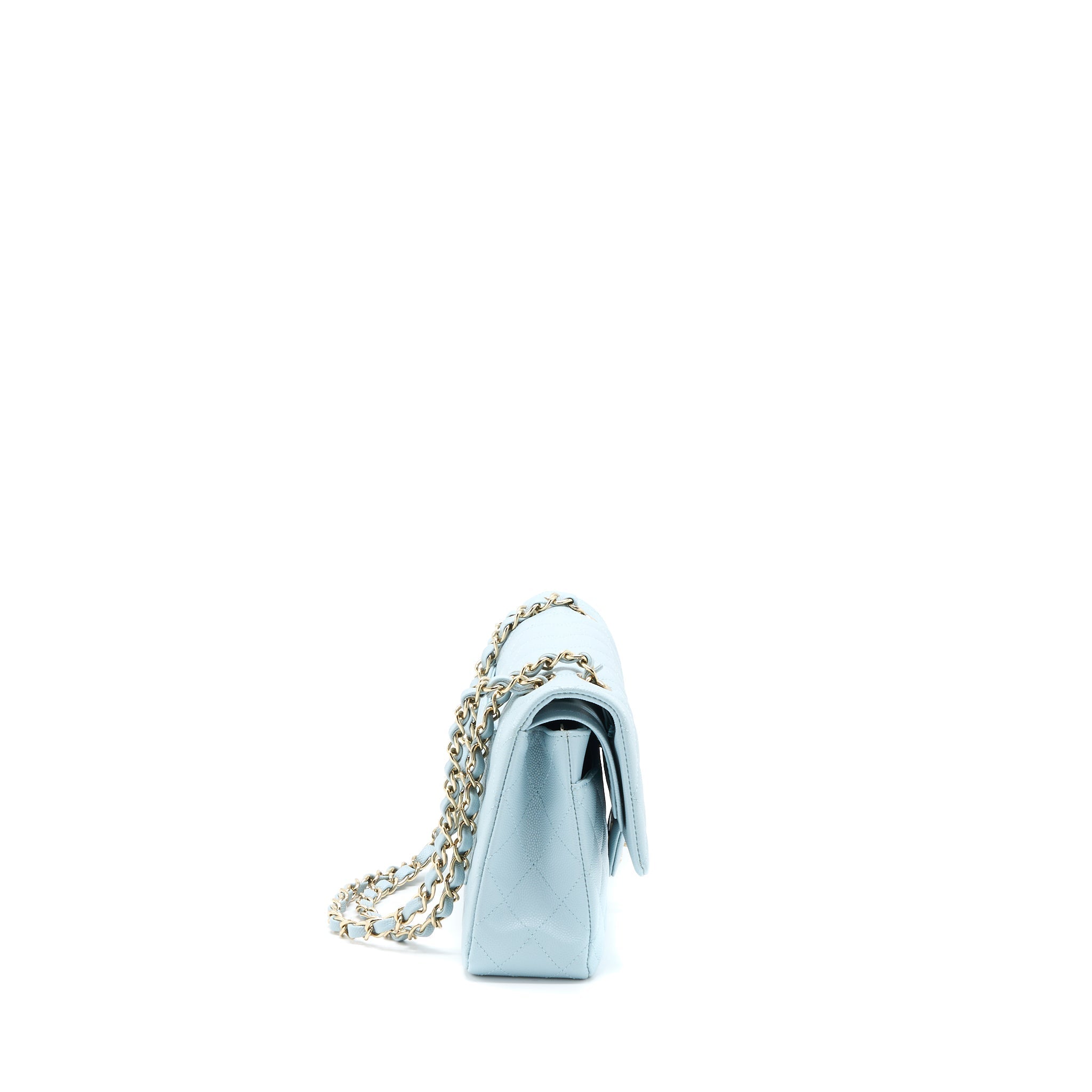 Chanel Medium Classic Double Flap Bag Caviar Light Blue L (Microchip)
