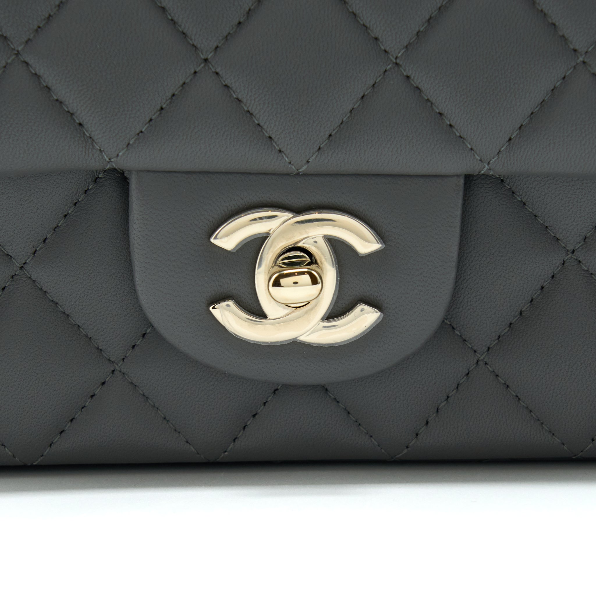 Chanel 22A Top Handle Mini Rectangular Flap Bag Lambskin Grey L