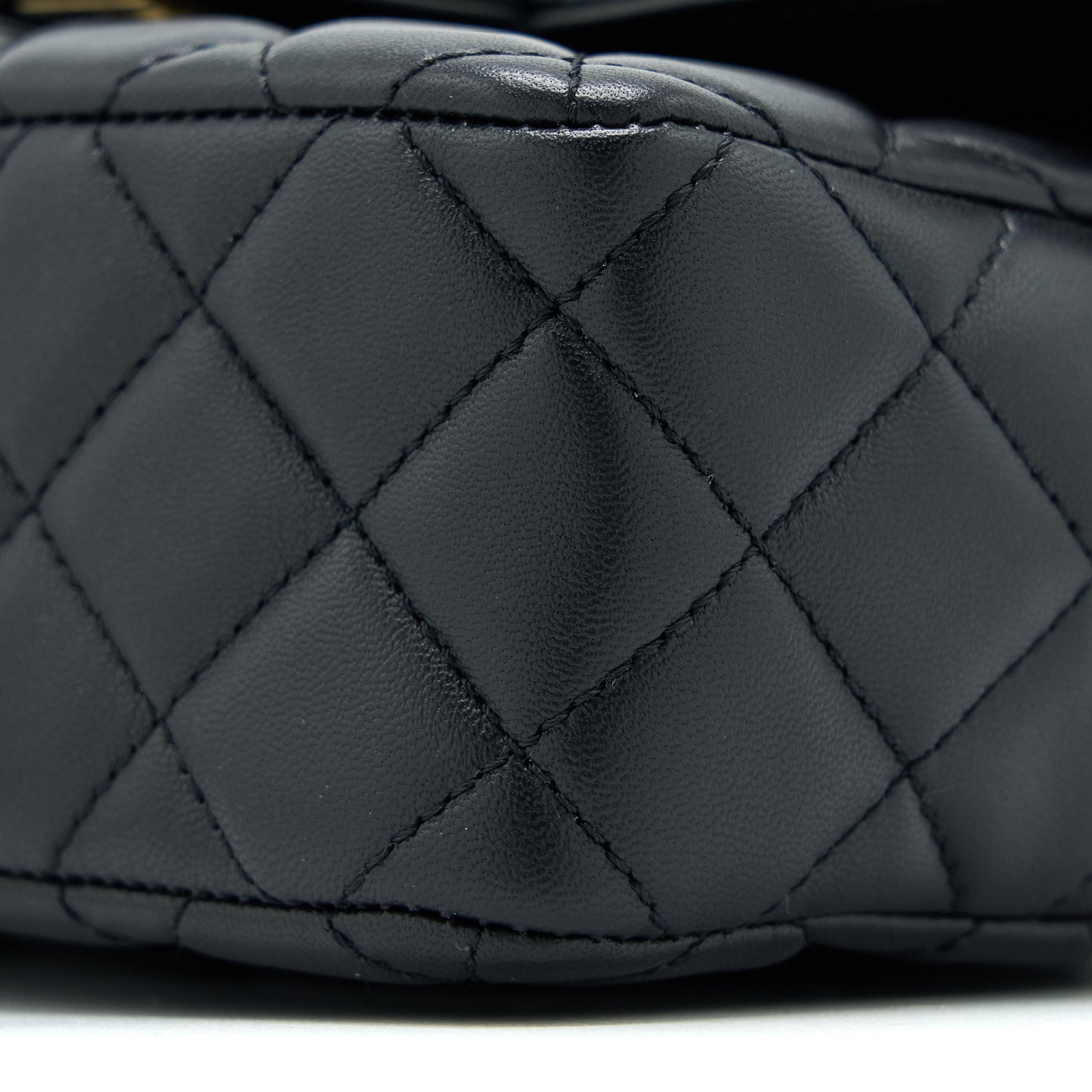 Chanel Seasonal Flap Bag with Detail Chain Lambskin Black Brushed  (Microchip)