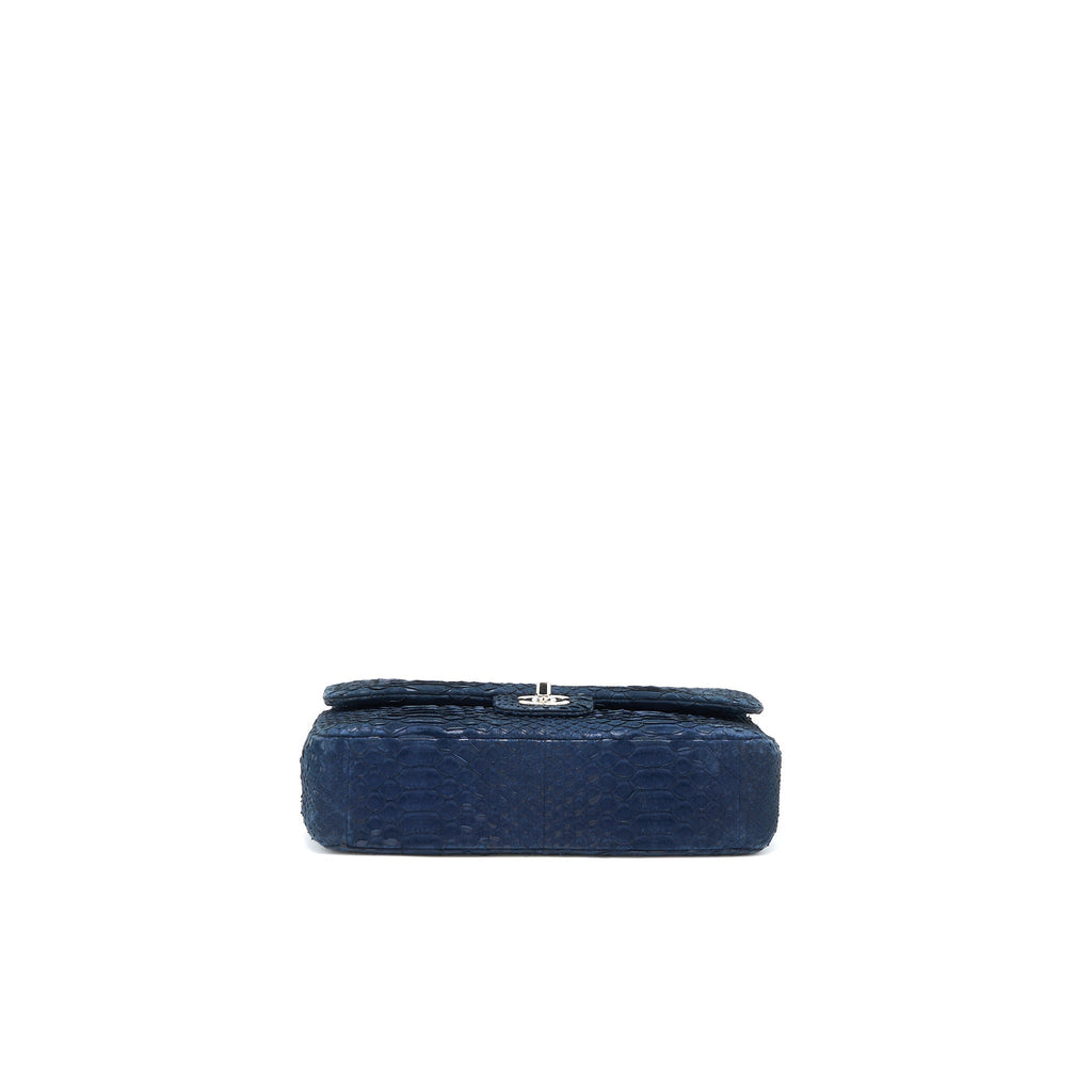 Chanel Medium Classic Double Flap Bag Python Dark Blue