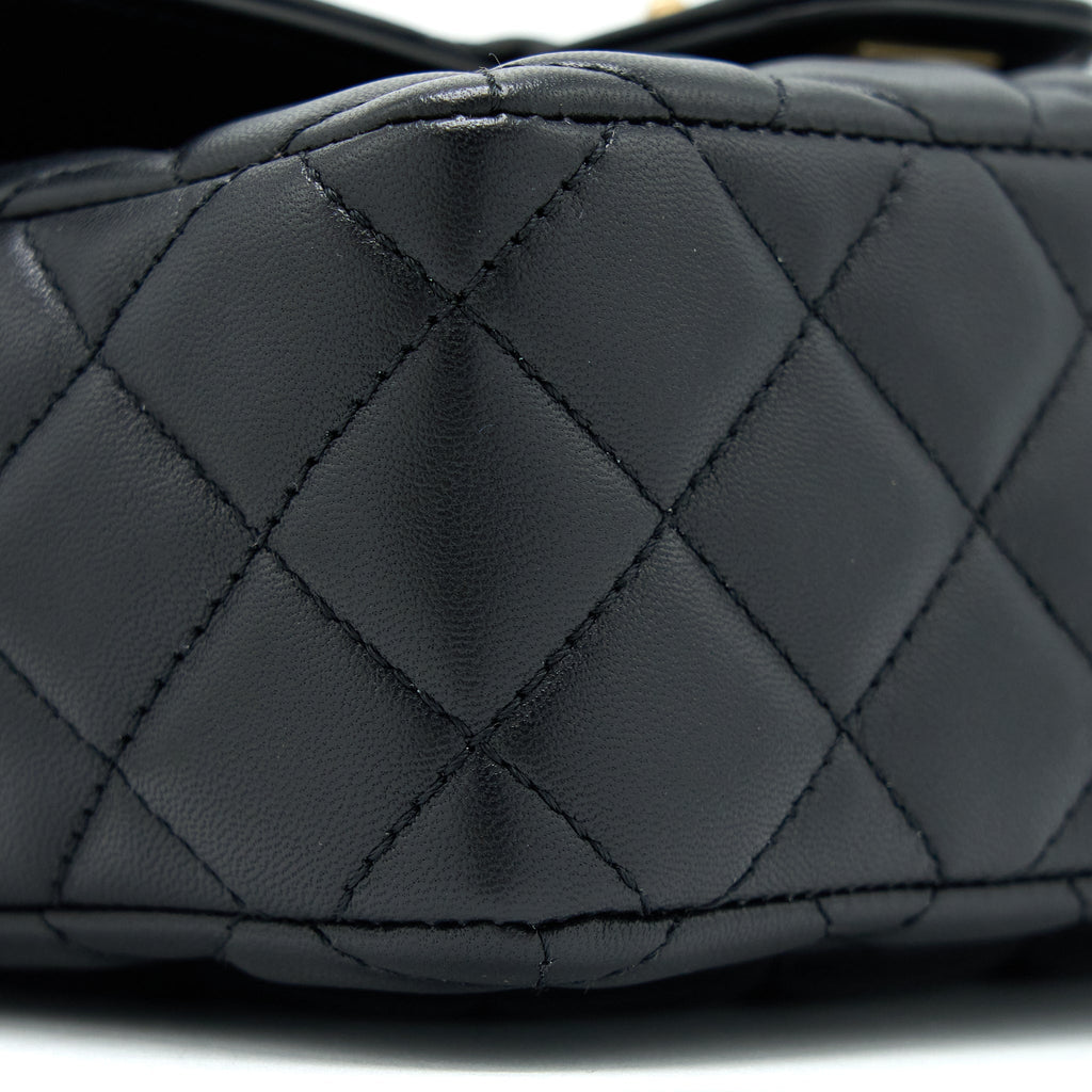 Chanel Seasonal Flap Bag with Detail Chain Lambskin Black Brushed  (Microchip)