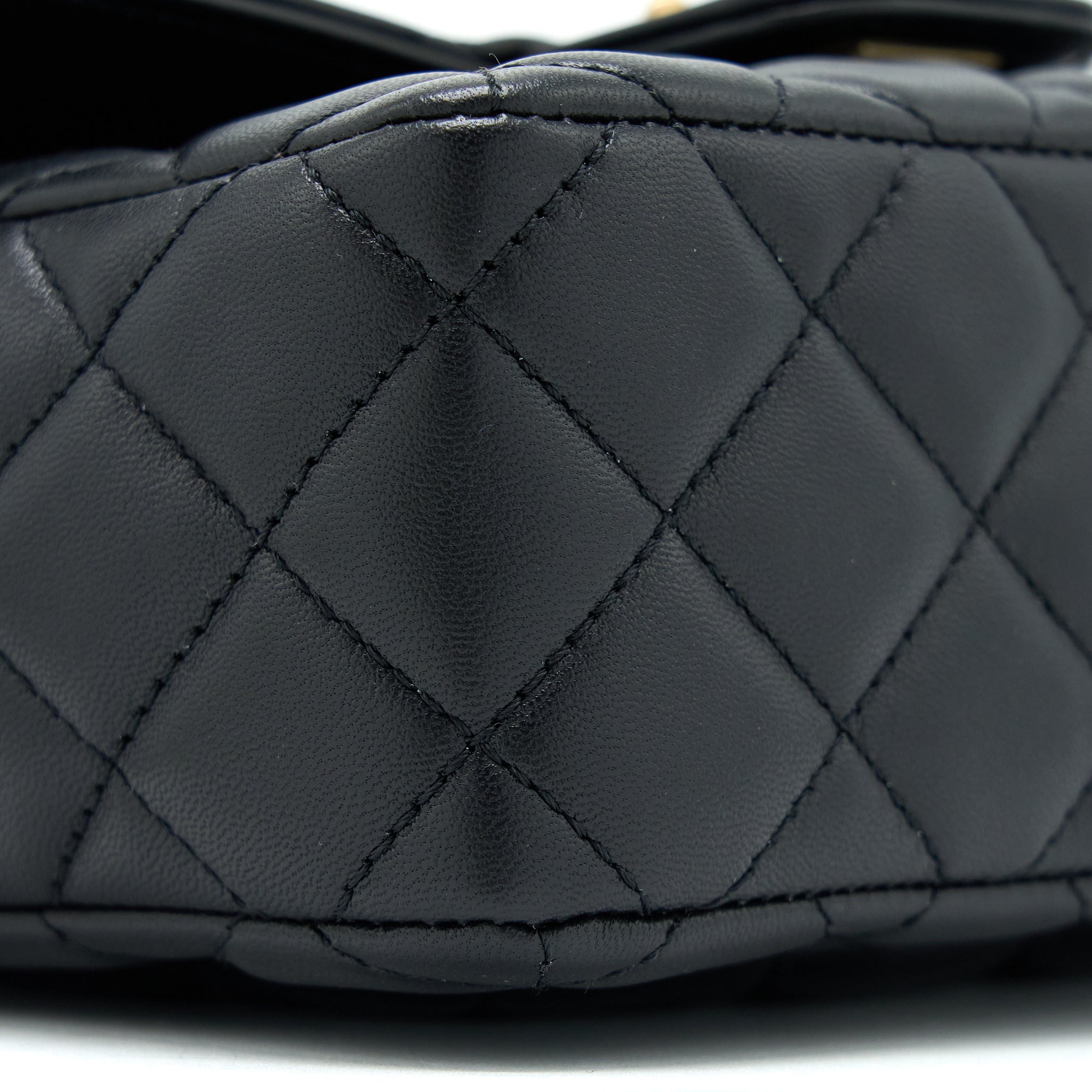 Chanel Seasonal Flap Bag with Detail Chain Lambskin Black Brushed  (Microchip)