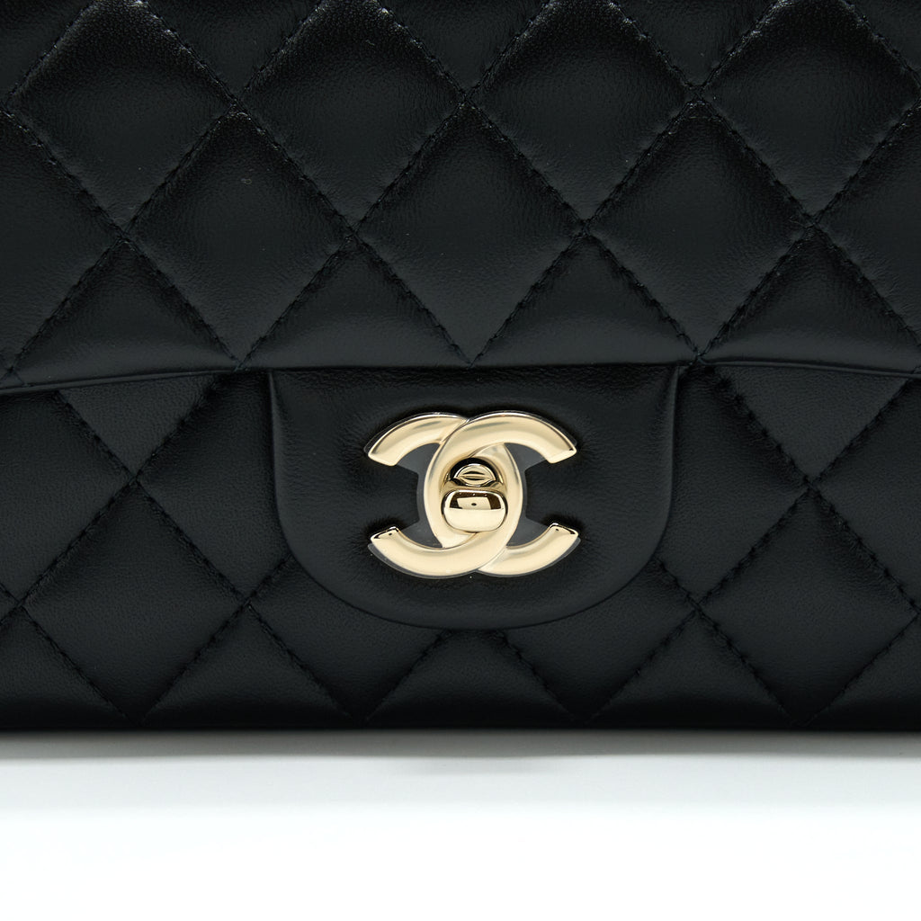Chanel 22A Top Handle Mini Rectangular Flap Bag Lambskin Black