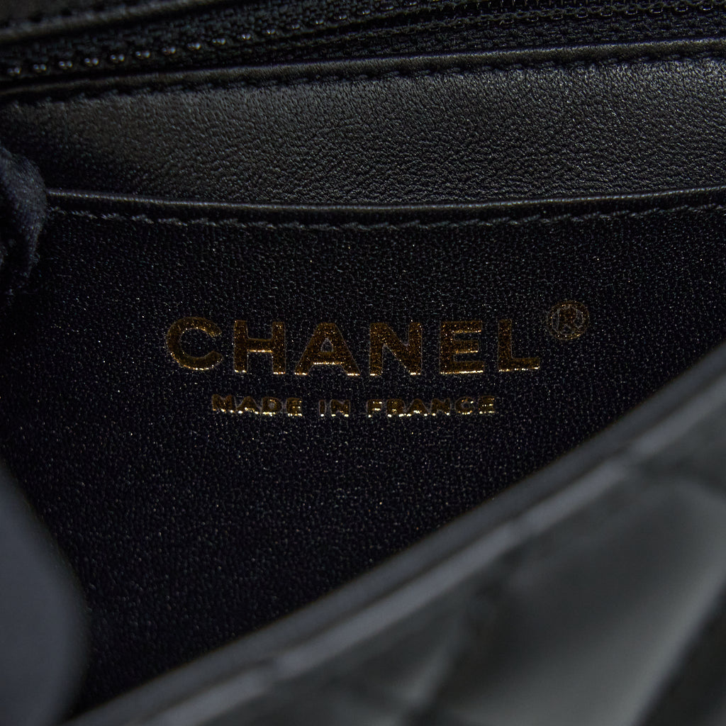 Chanel Seasonal Flap Bag with Detail Chain Lambskin Black Brushed  (Microchip)