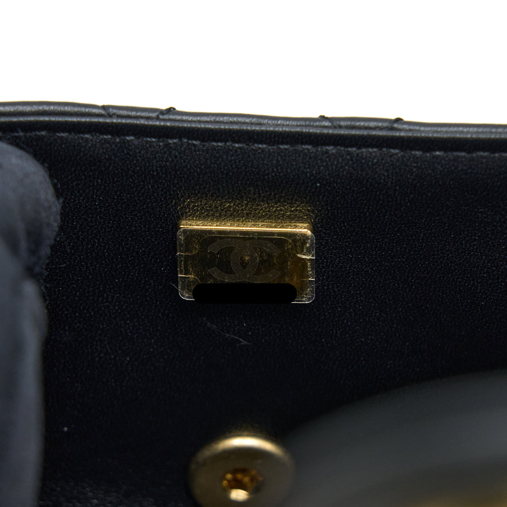 Chanel Seasonal Flap Bag with Detail Chain Lambskin Black Brushed  (Microchip)